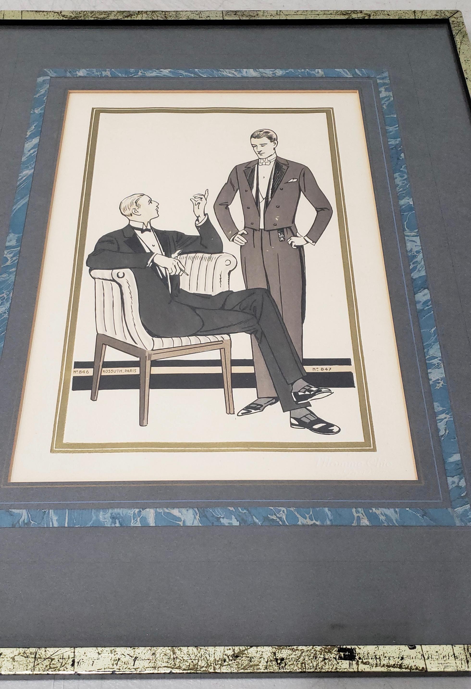 Français École française « L'Homme Chic » - Imprimé pochoir original pour homme, vers 1930 en vente