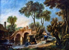 French School "Landscape with Figures", Oil on Canvas from the, 19th Century