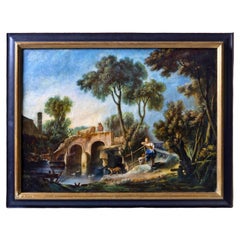 French School "Landscape with Figures", Oil on Canvas from the, 19th Century