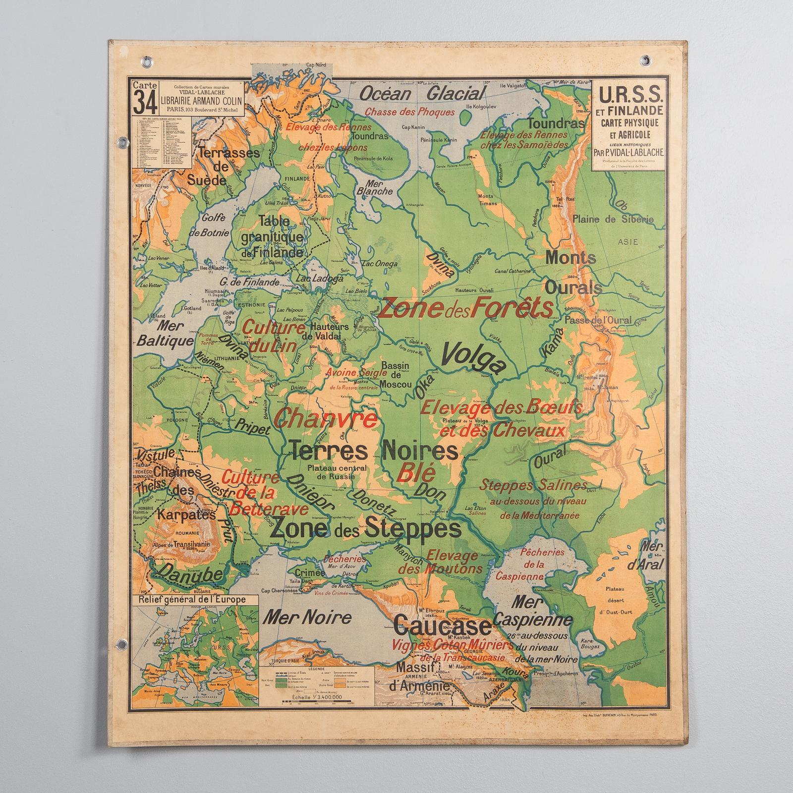 French School Map of Soviet Union and Finland, 1940s 3