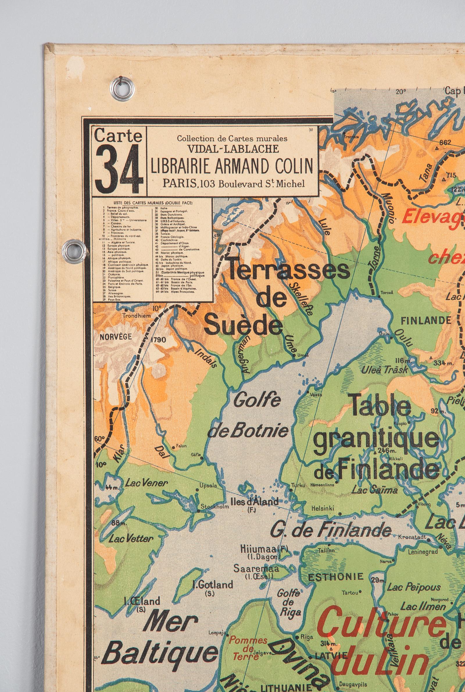 French School Map of Soviet Union and Finland, 1940s 5