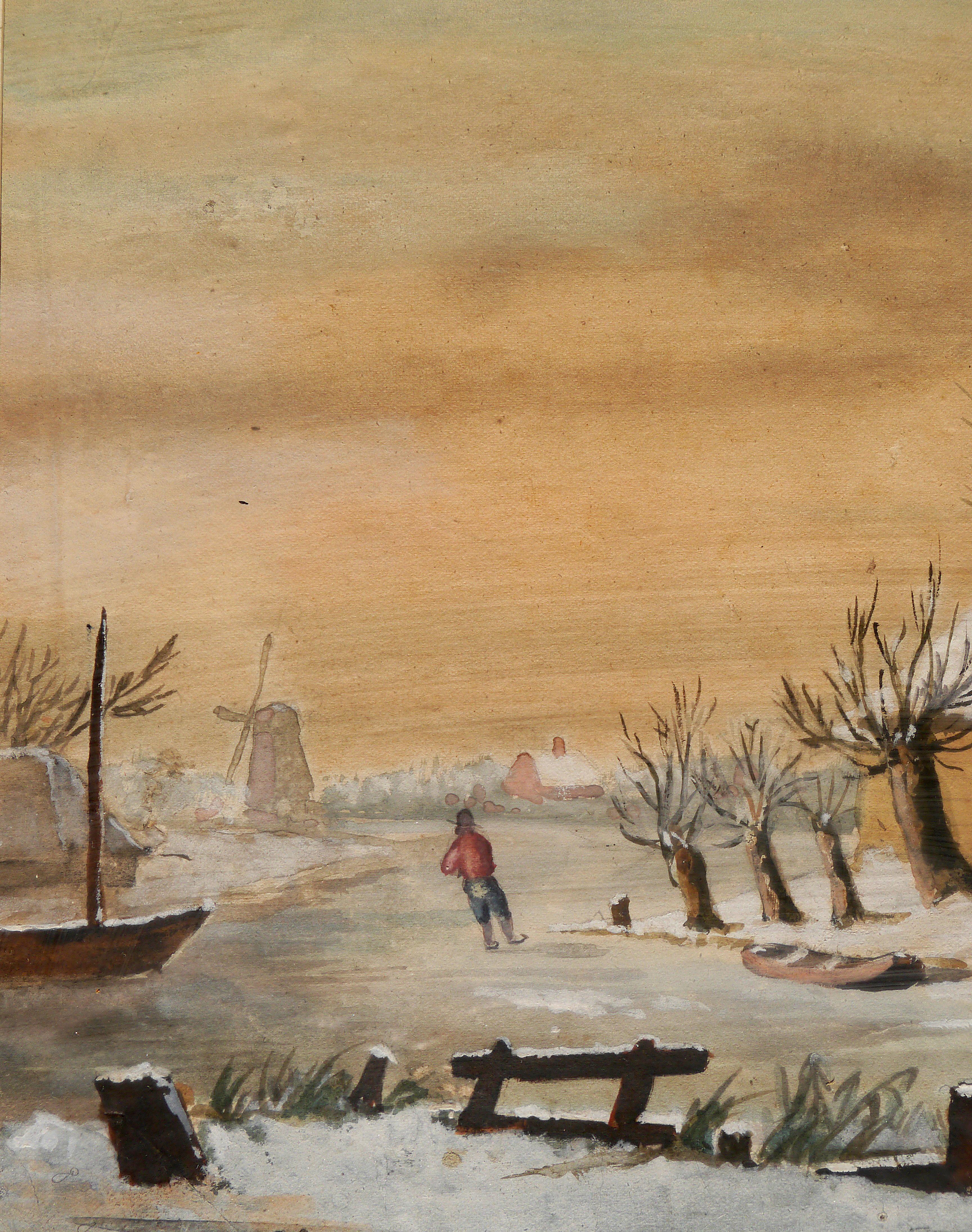 Siglo XIX Escuela holandesa Escena invernal Pintura al óleo Firmada - Landscape Painting Marrón de French School Masters