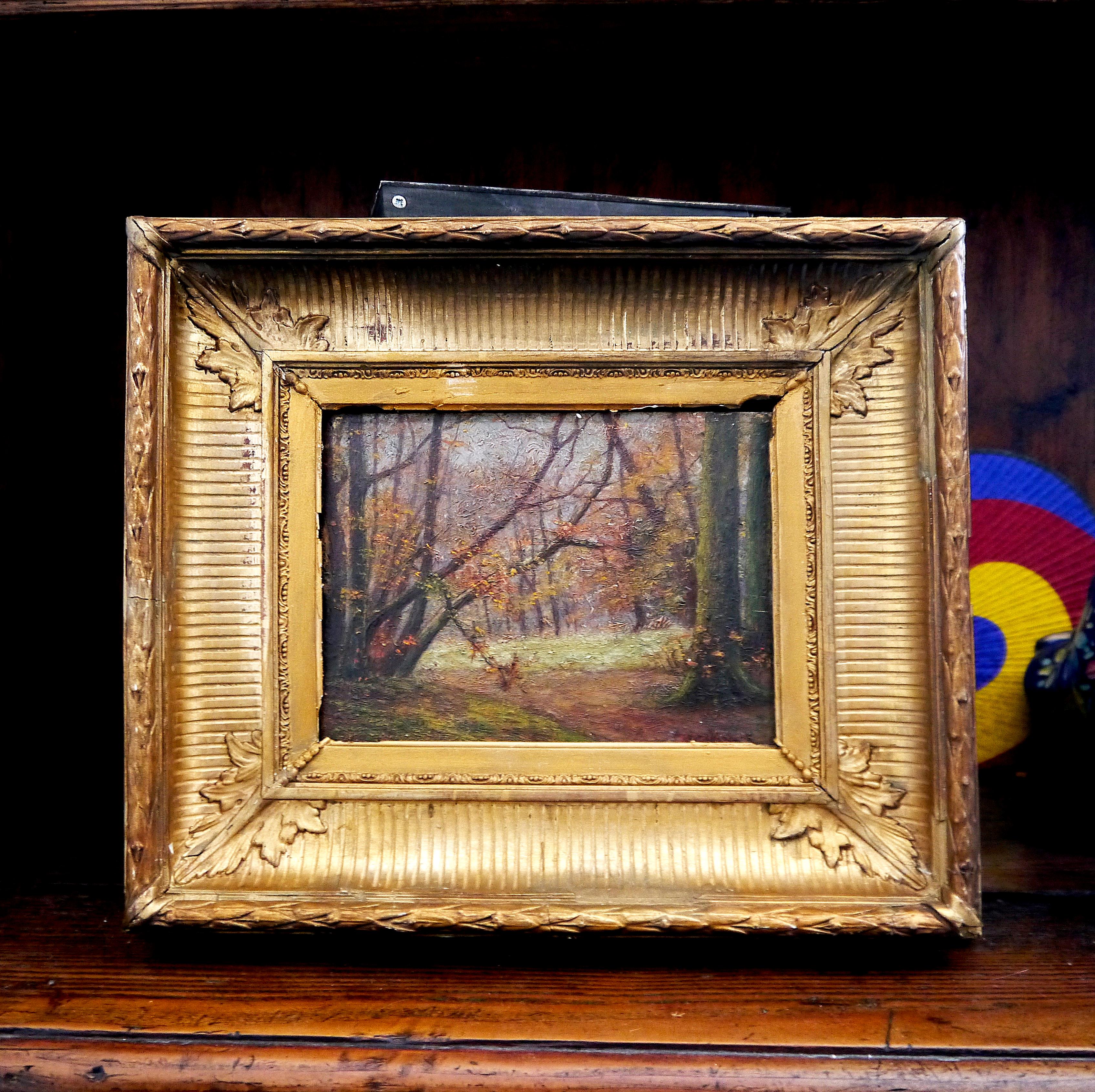Pintura de paisaje de la escuela francesa del siglo XIX Firmado 5