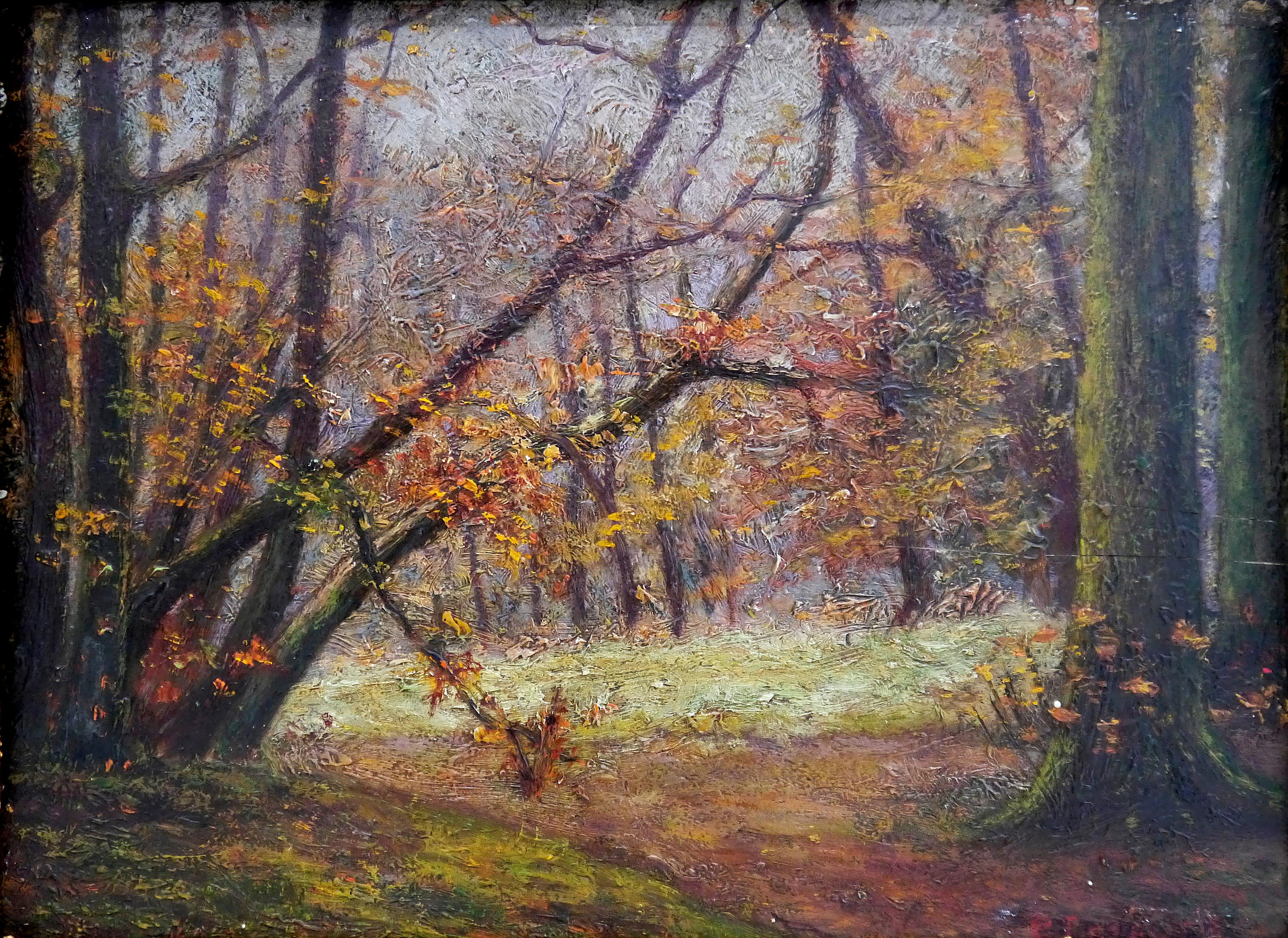 Pintura de paisaje de la escuela francesa del siglo XIX Firmado 8