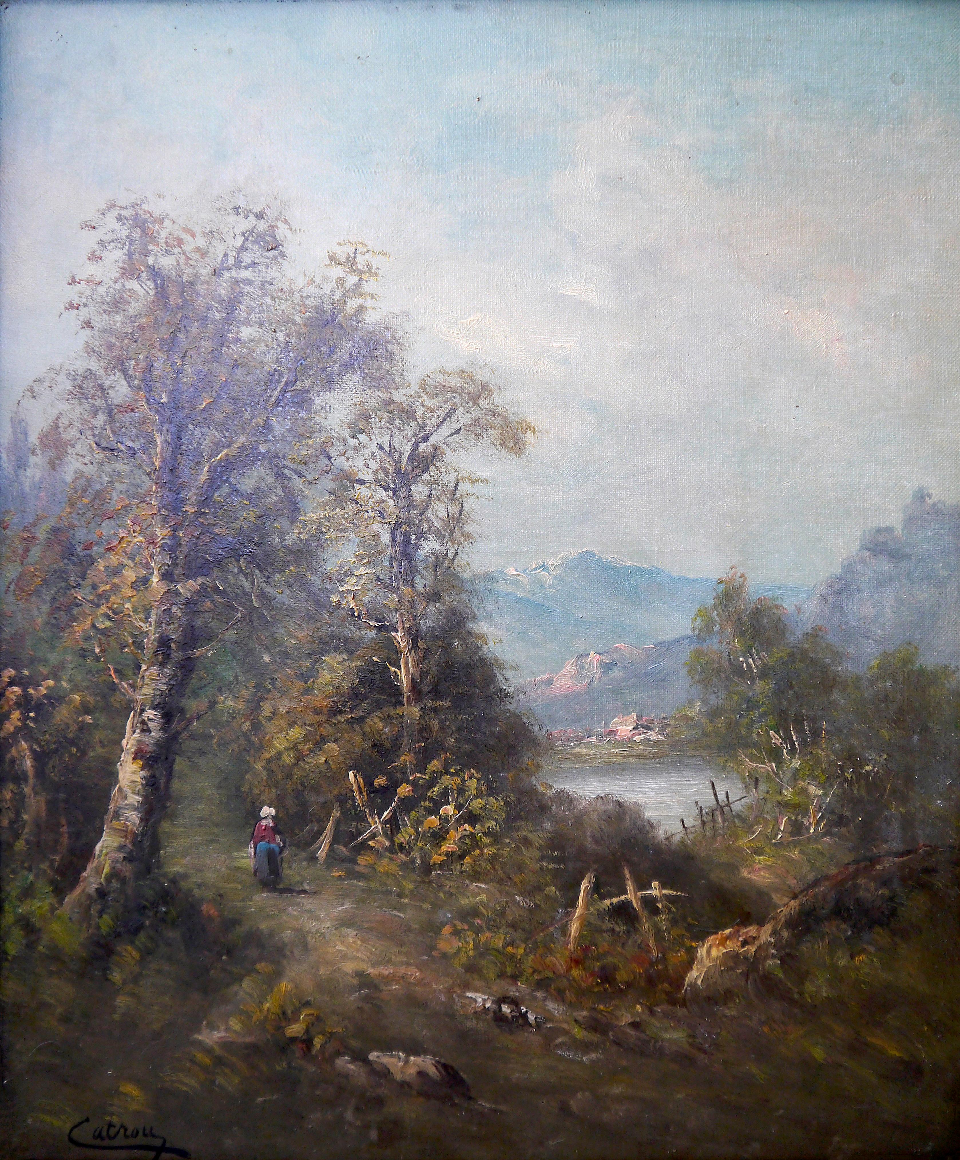 Paisaje de la escuela francesa de Barbizon - Pintura al óleo Firmado - Painting de French School Masters