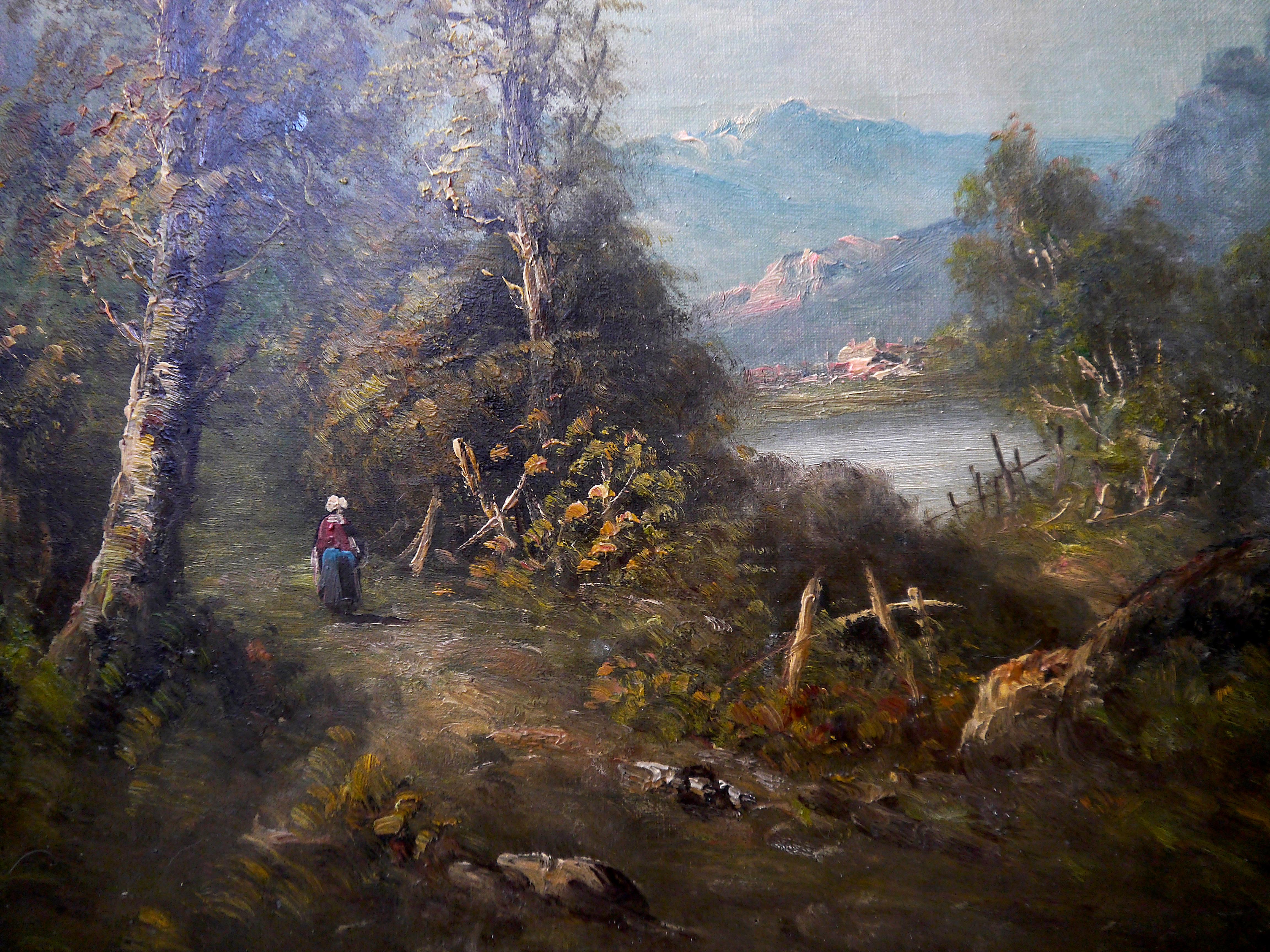 Paisaje de la escuela francesa de Barbizon - Pintura al óleo Firmado - Painting Escuela de Barbizon de French School Masters