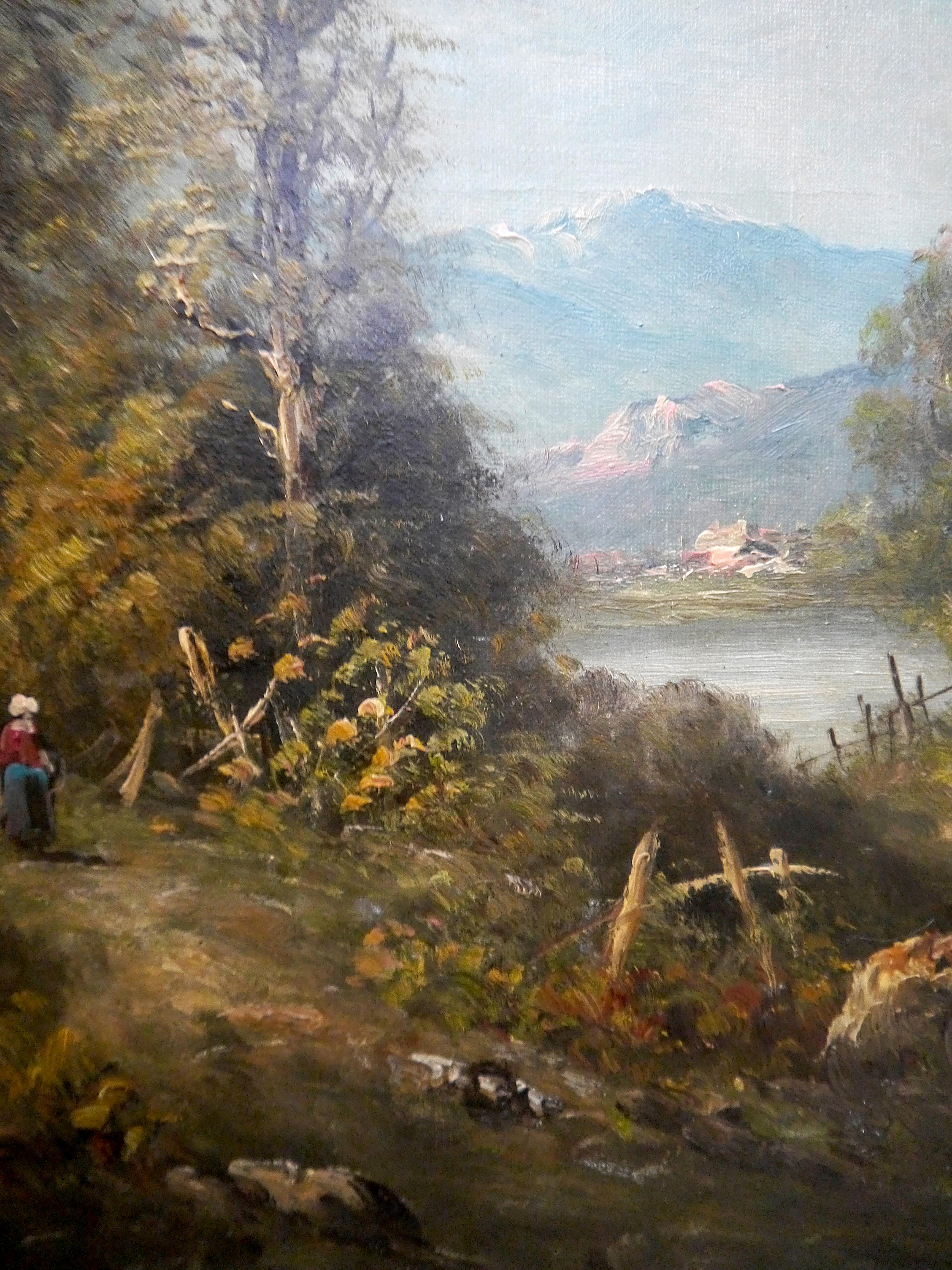 Paisaje de la escuela francesa de Barbizon - Pintura al óleo Firmado 1