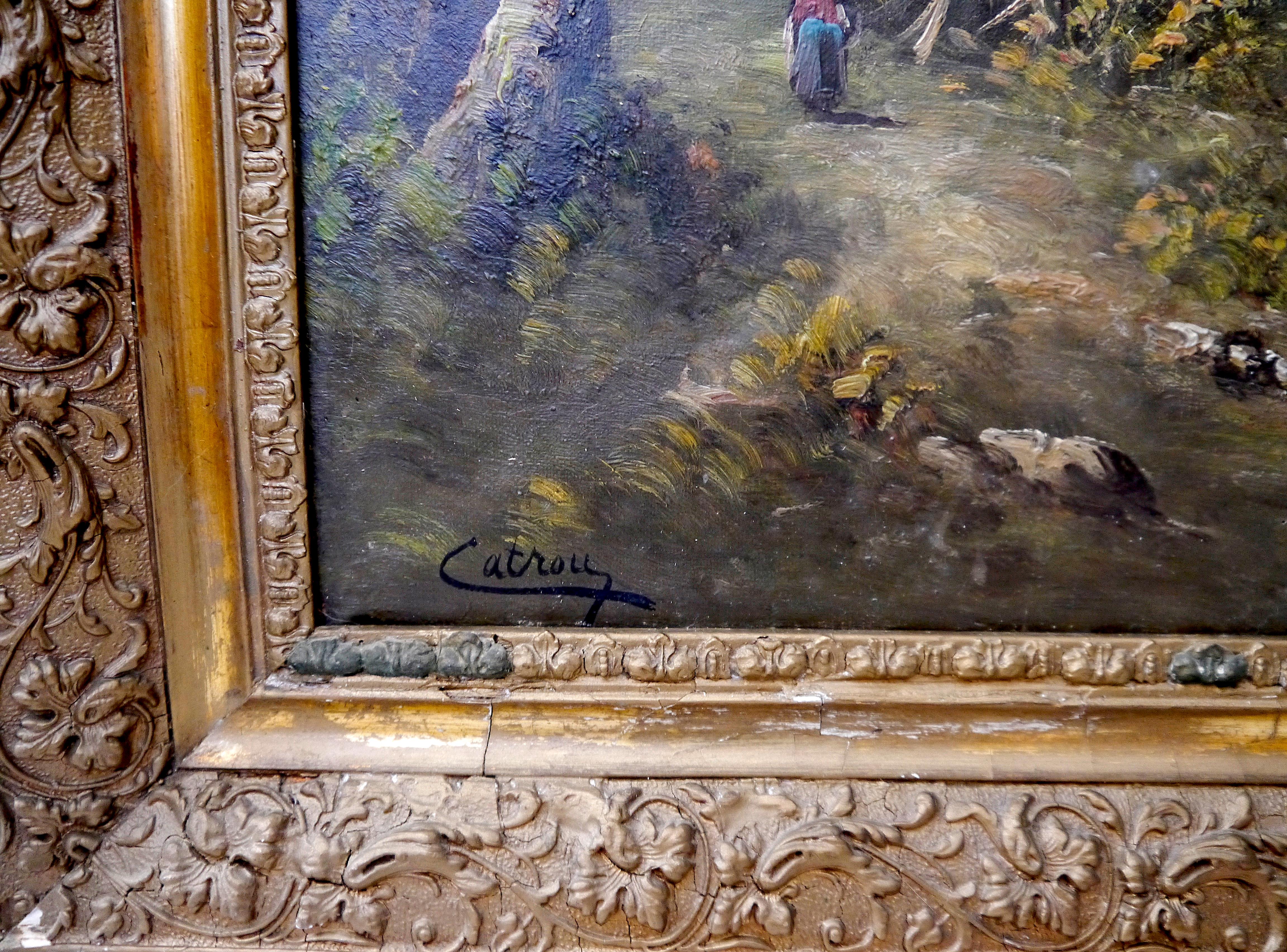 Paisaje de la escuela francesa de Barbizon - Pintura al óleo Firmado 2