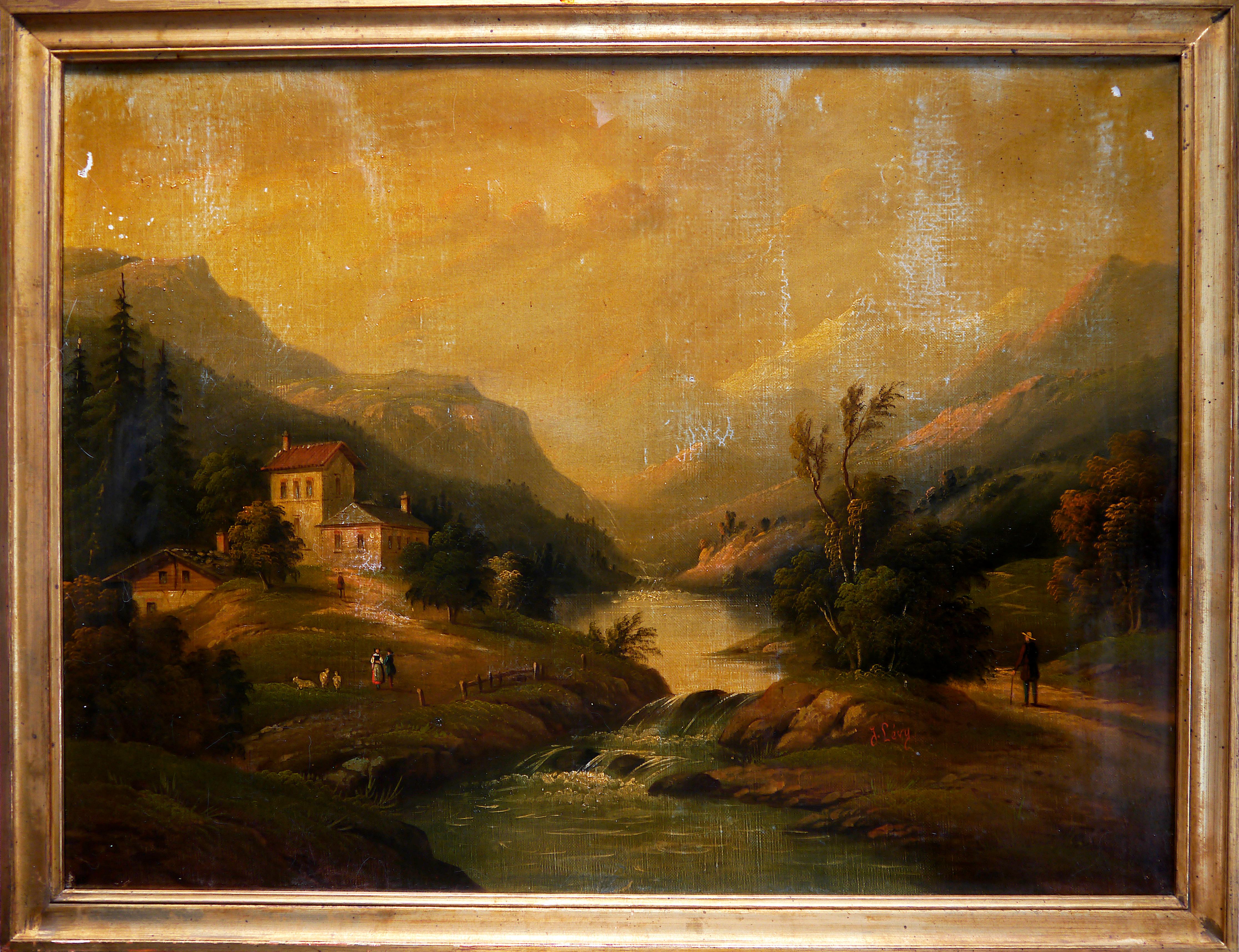 French School Masters Landscape Painting - French Barbizon school Mountain Landscape Oil painting Signed