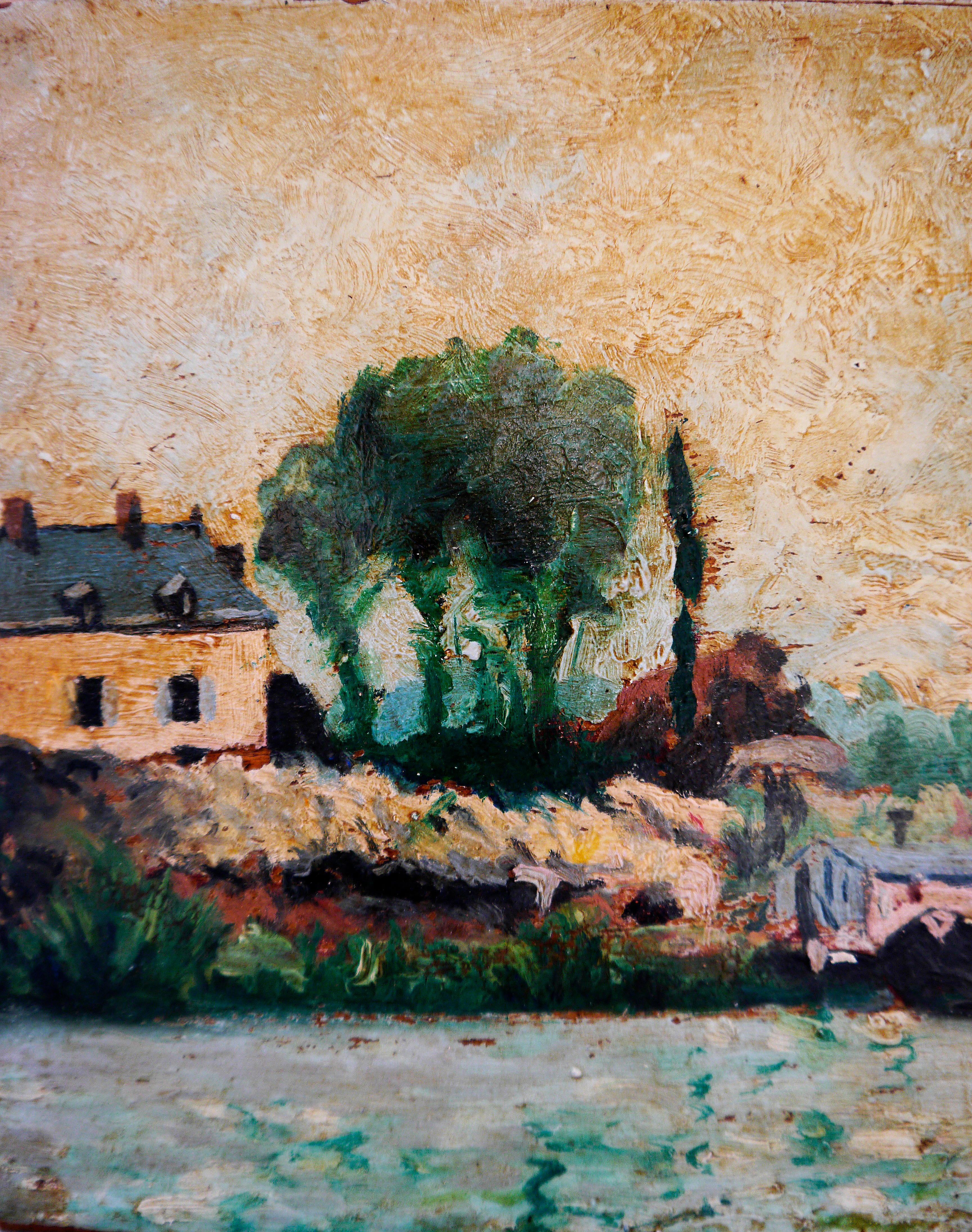 French school Au Port Oil painting Signed - Brown Figurative Painting by French School Masters
