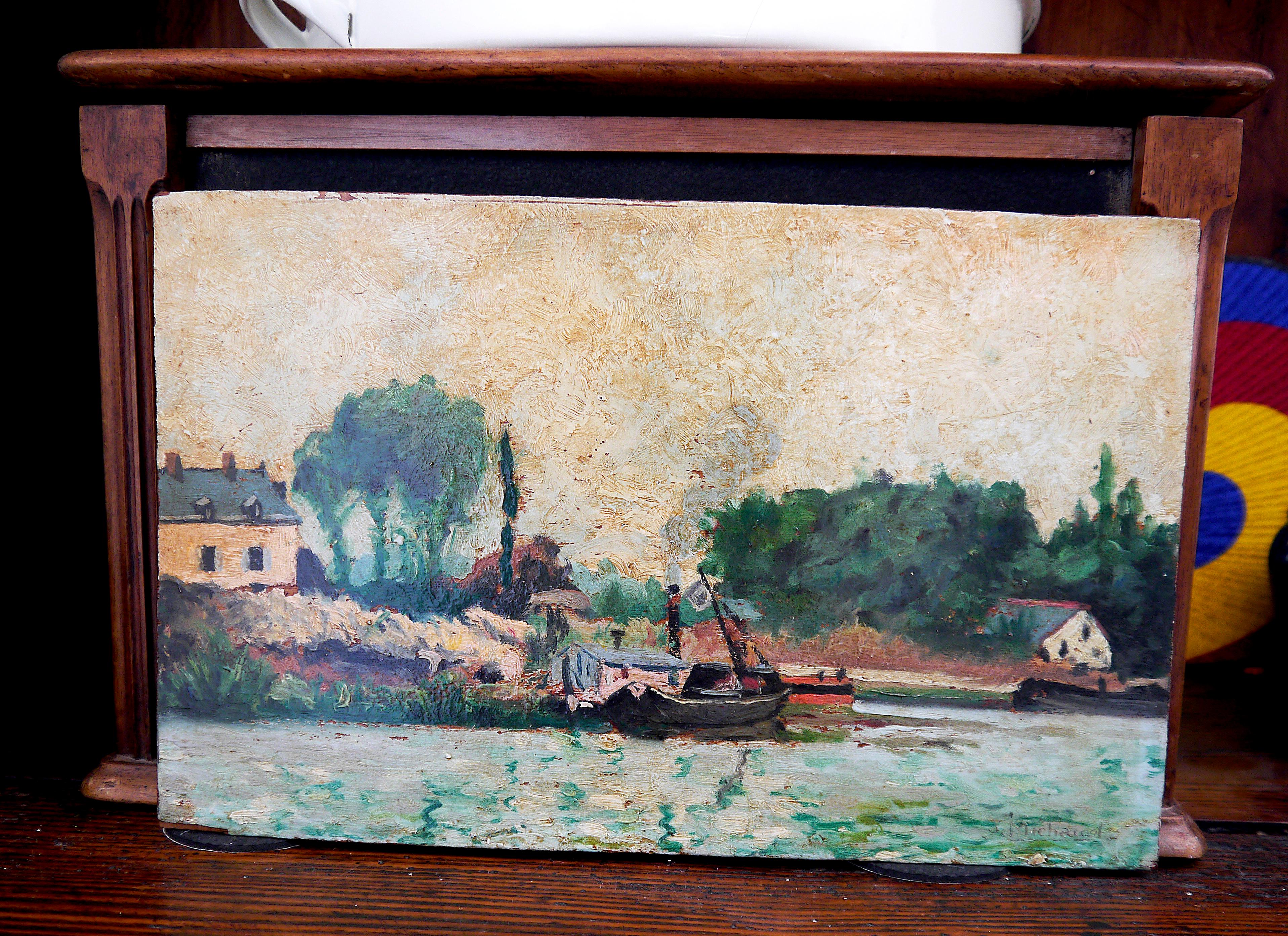 French school Au Port Oil painting Signed 3