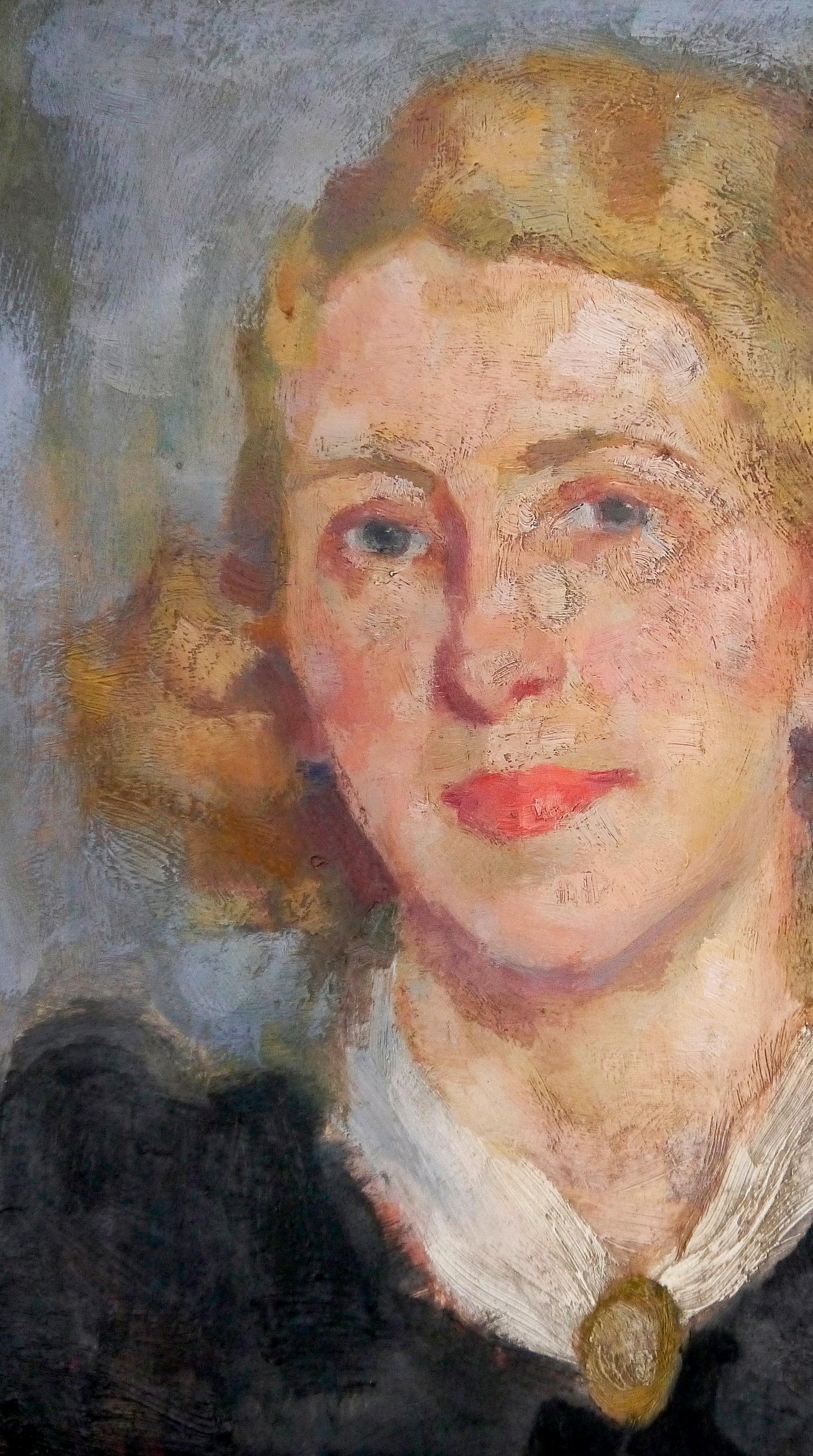 French School Blond young woman Post impressionism - Gray Figurative Painting by French School Masters
