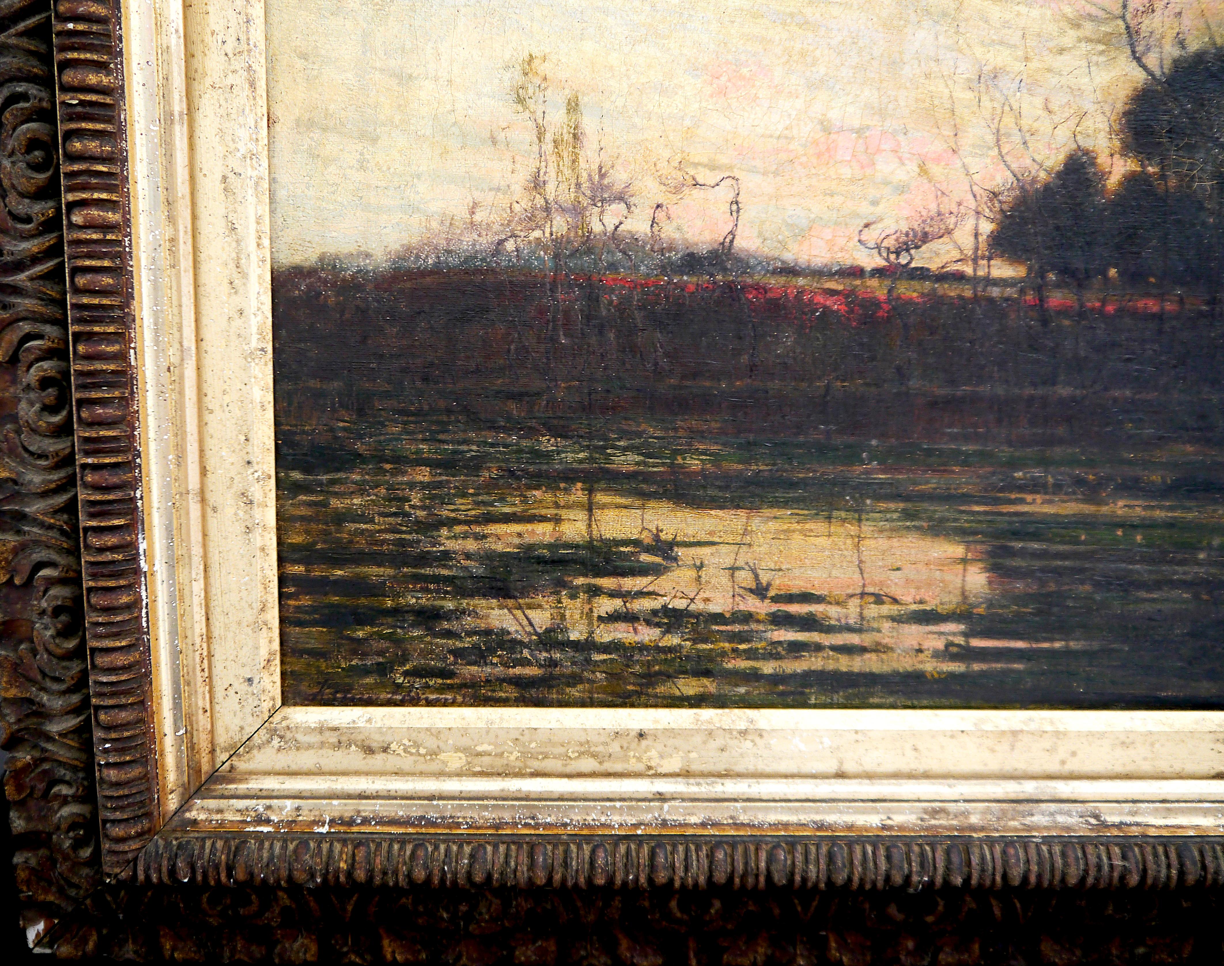 École française Scène extra étang  Paysage Barbizon Peinture à l'huile en vente 5