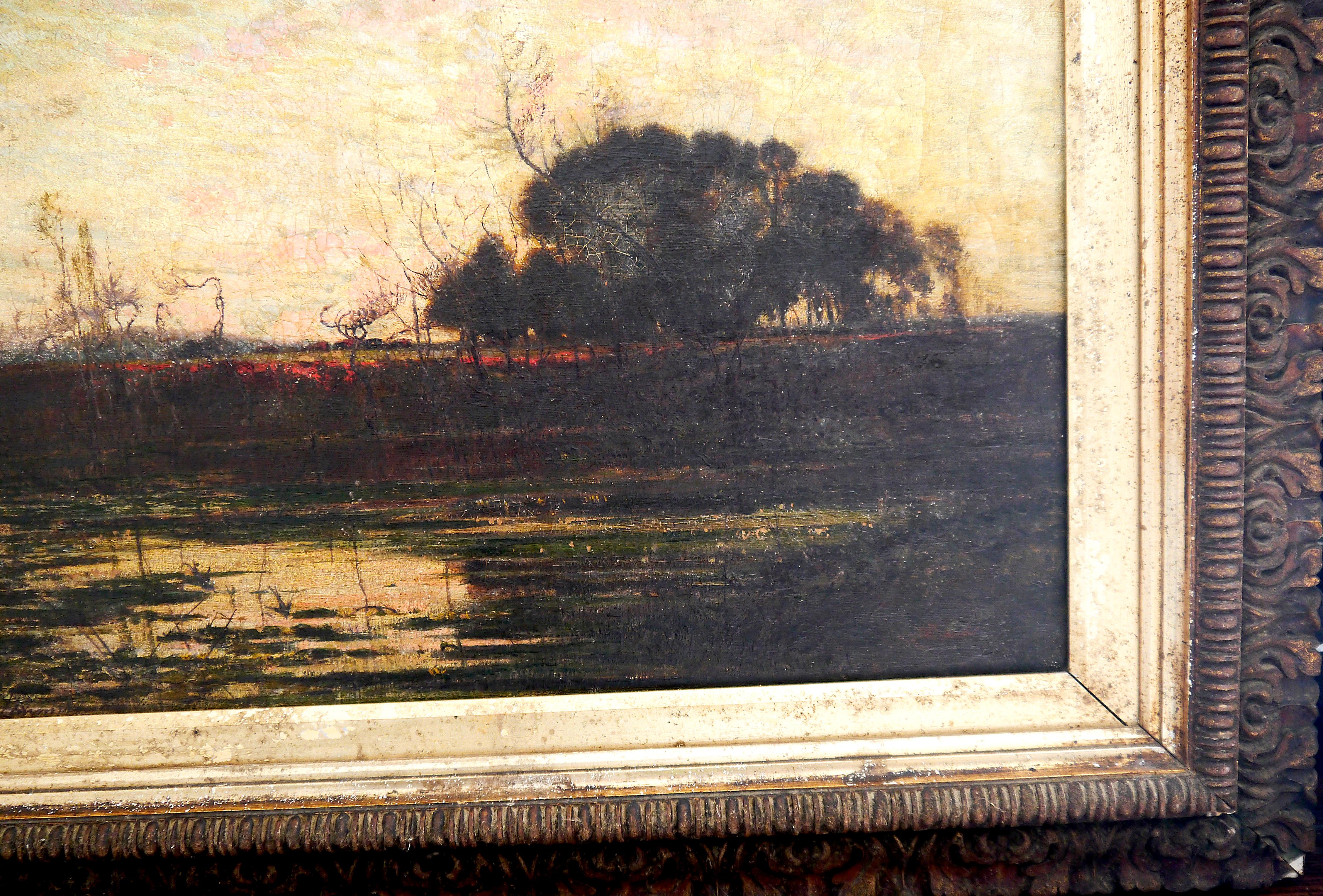 École française Scène extra étang  Paysage Barbizon Peinture à l'huile en vente 6