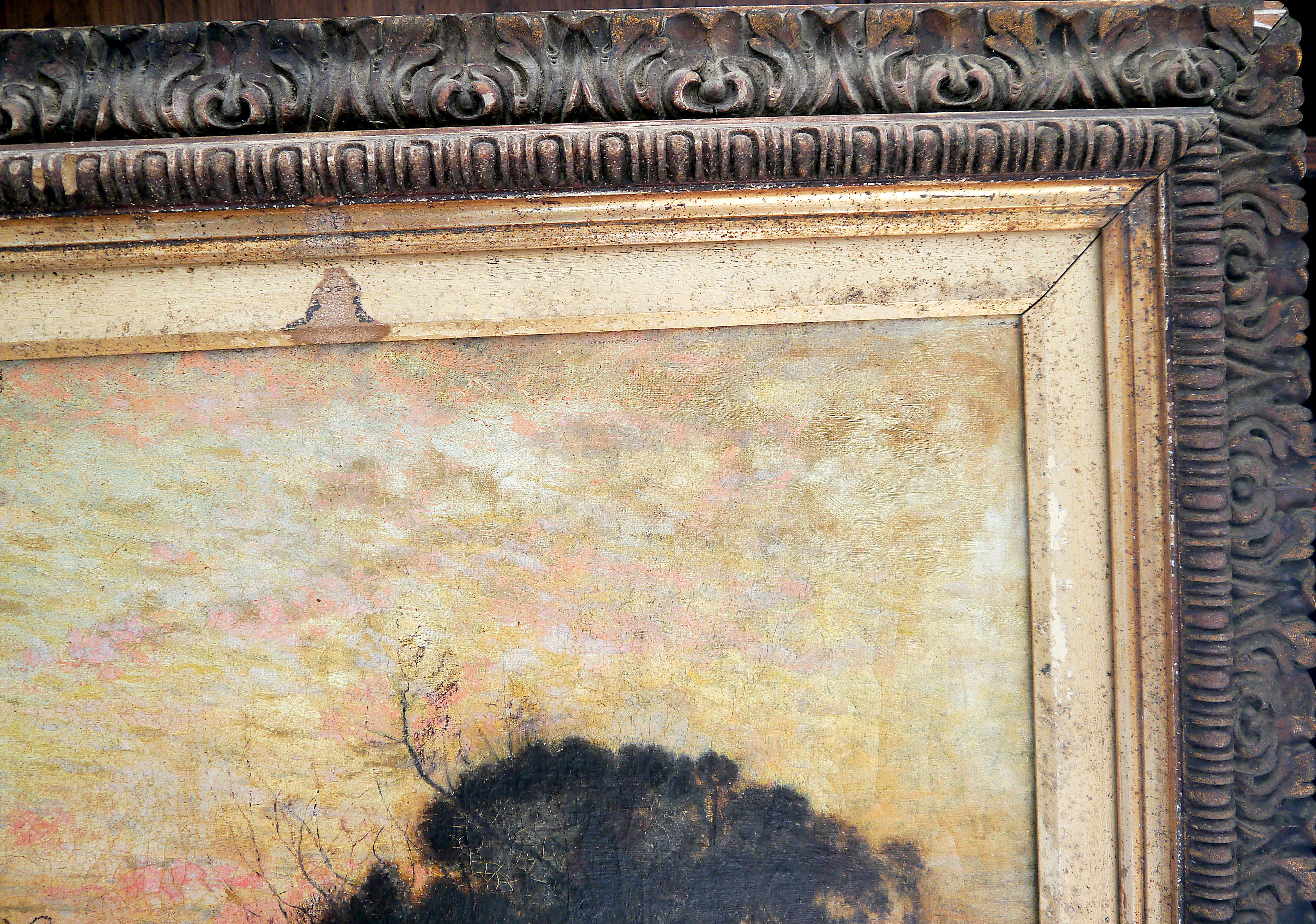 École française Scène extra étang  Paysage Barbizon Peinture à l'huile en vente 7