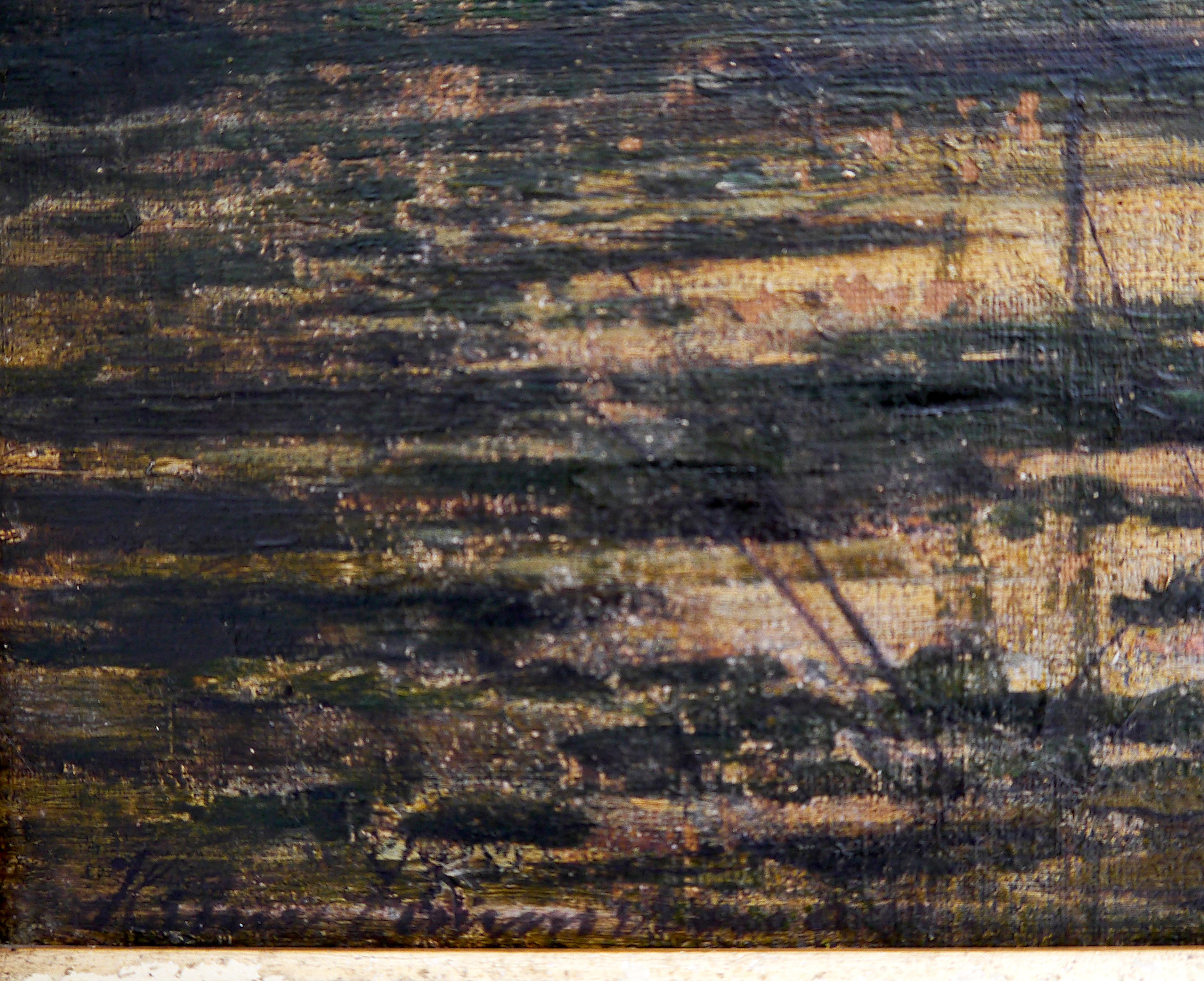 École française Scène extra étang  Paysage Barbizon Peinture à l'huile en vente 11