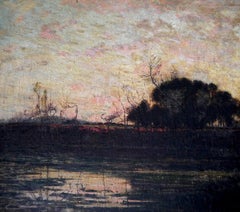 French school Extra scene pond  Landscape Barbizon Oil painting