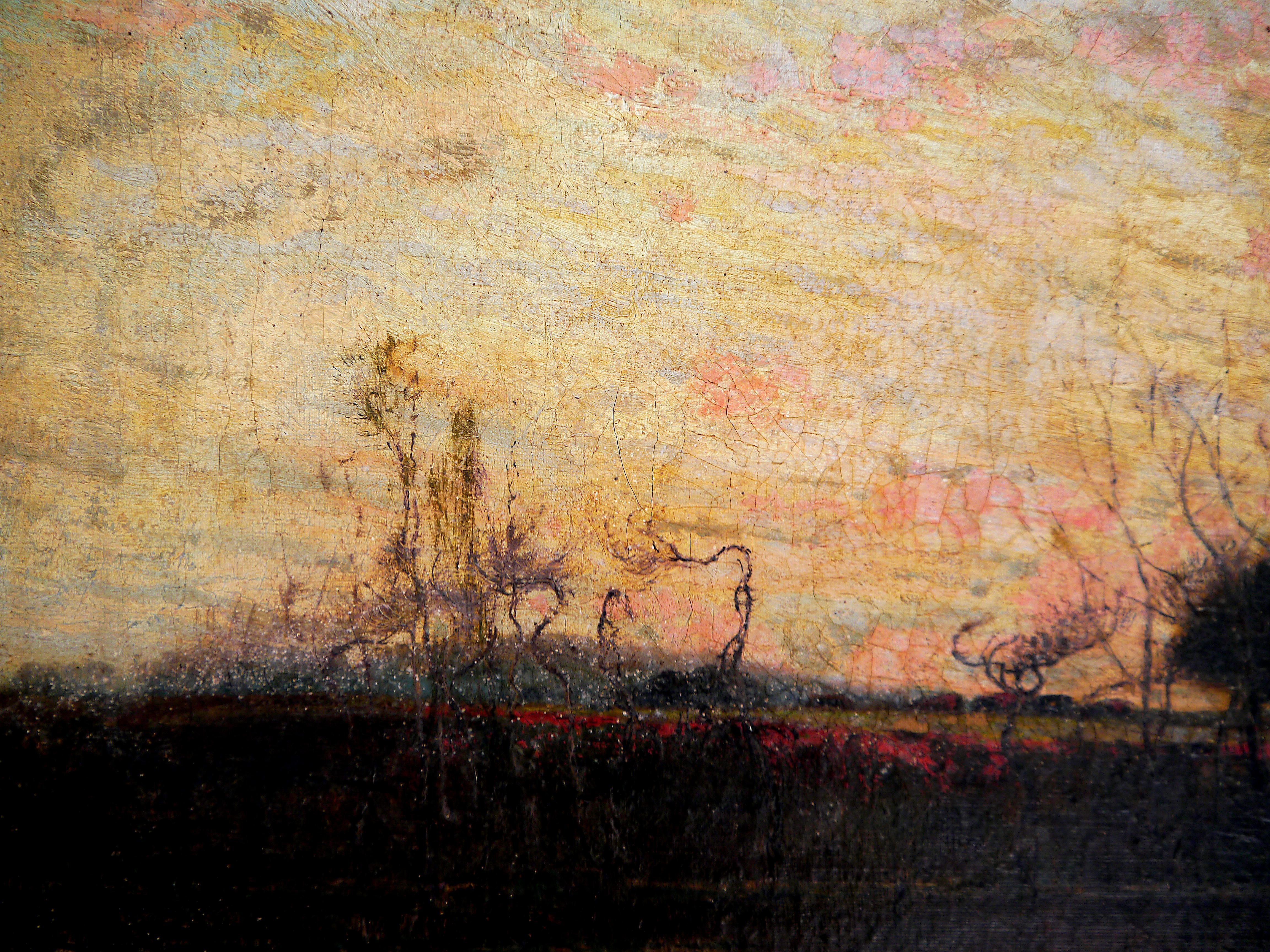 École française Scène extra étang  Paysage Barbizon Peinture à l'huile - Tonalisme Painting par French School Masters