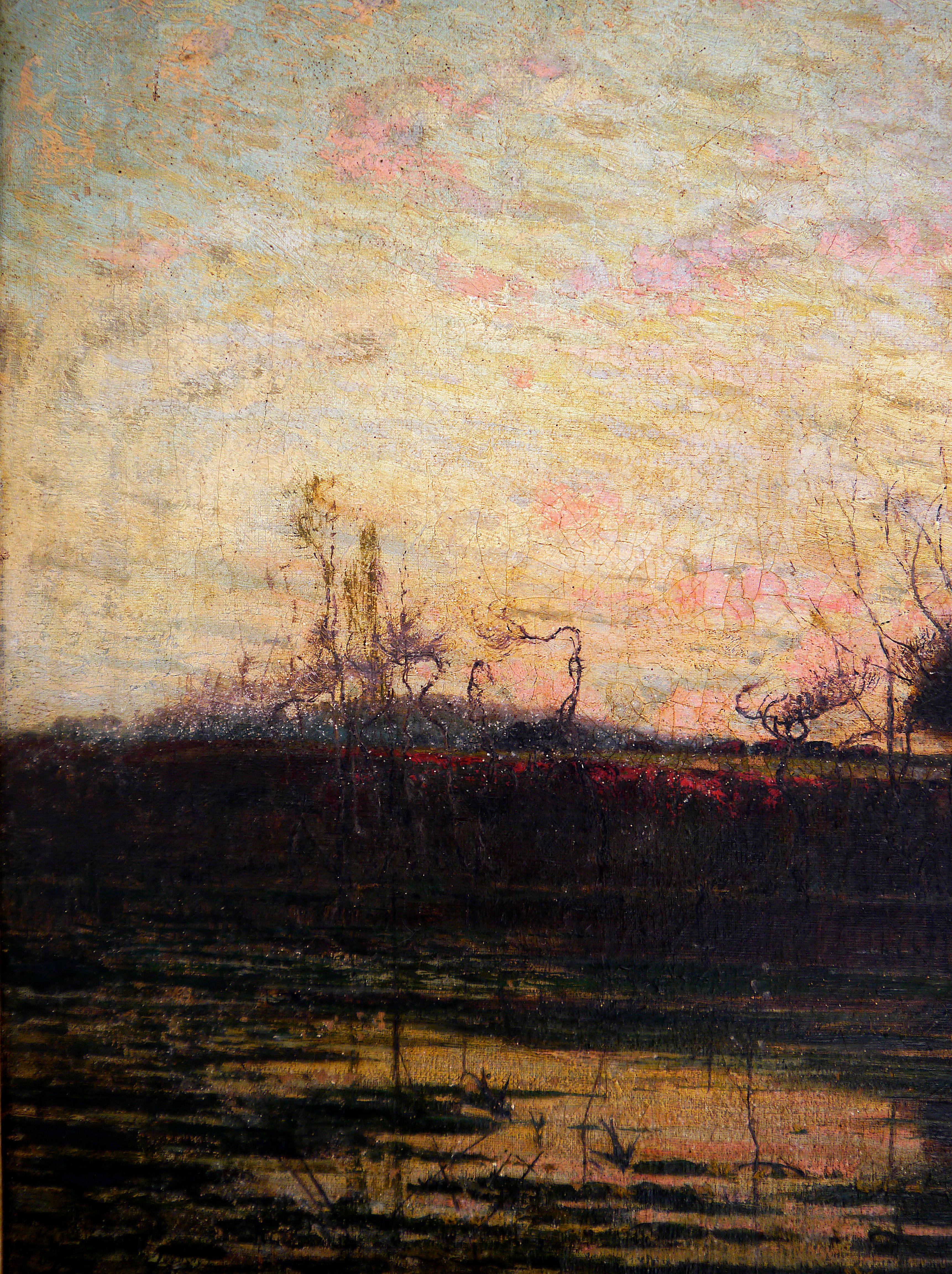 École française Scène extra étang  Paysage Barbizon Peinture à l'huile - Noir Figurative Painting par French School Masters