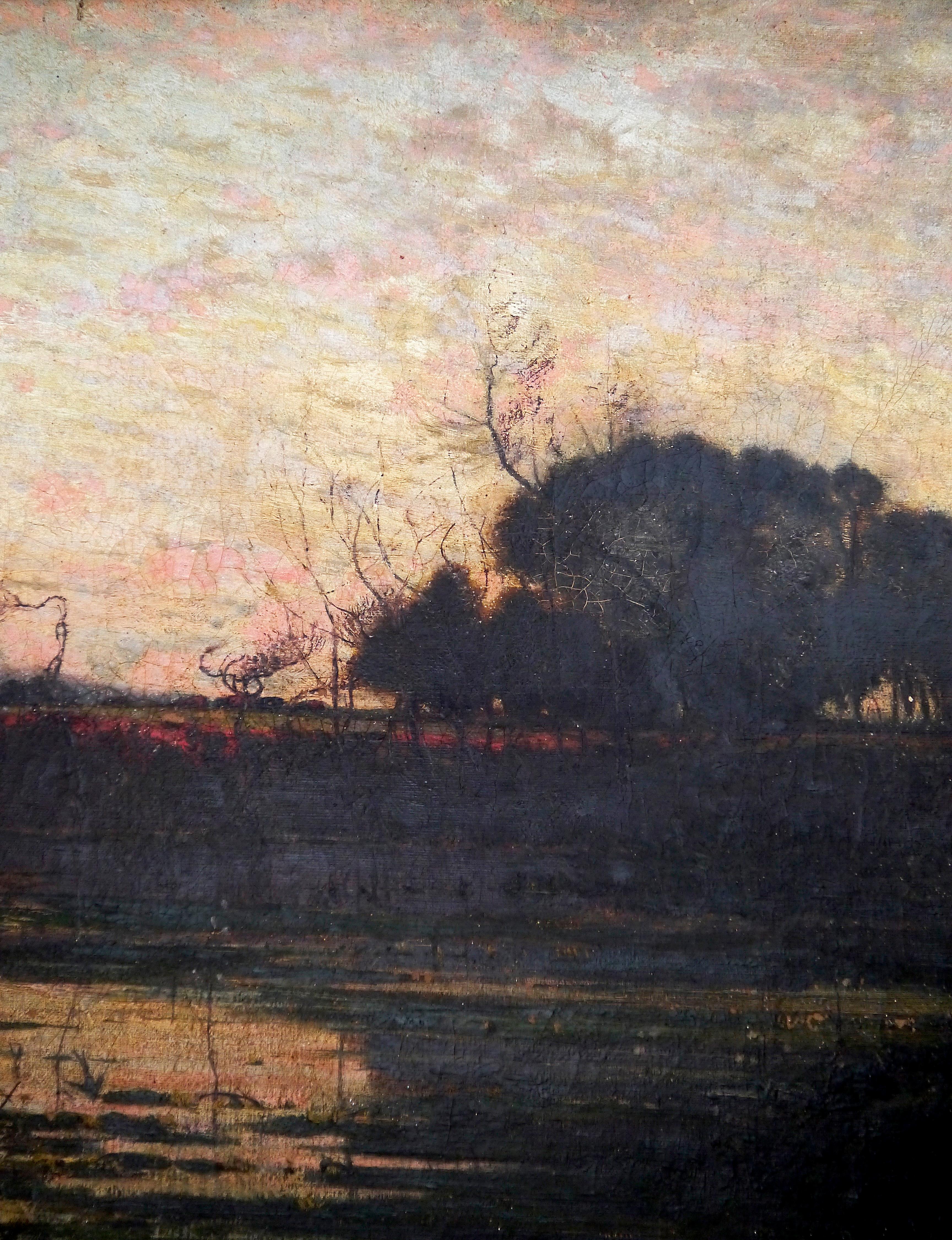 École française Scène extra étang  Paysage Barbizon Peinture à l'huile en vente 1