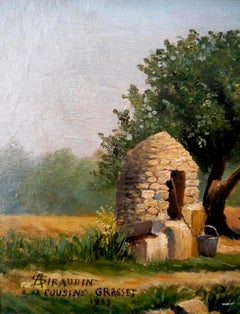 French school Farmyard Scene landscape Signed 1923