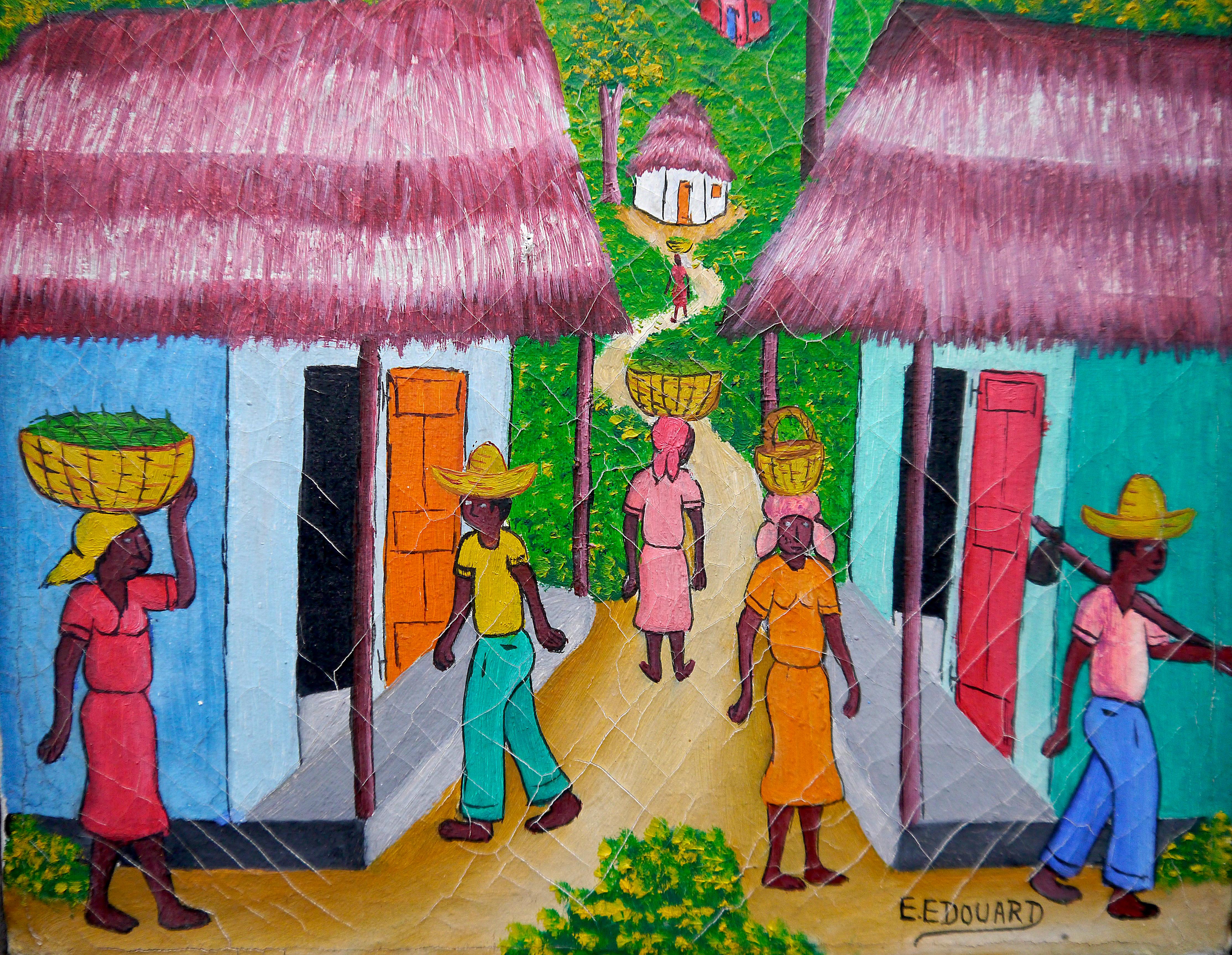 Scena haitiana di scuola francese Pittura ad olio firmata - Painting di French School Masters