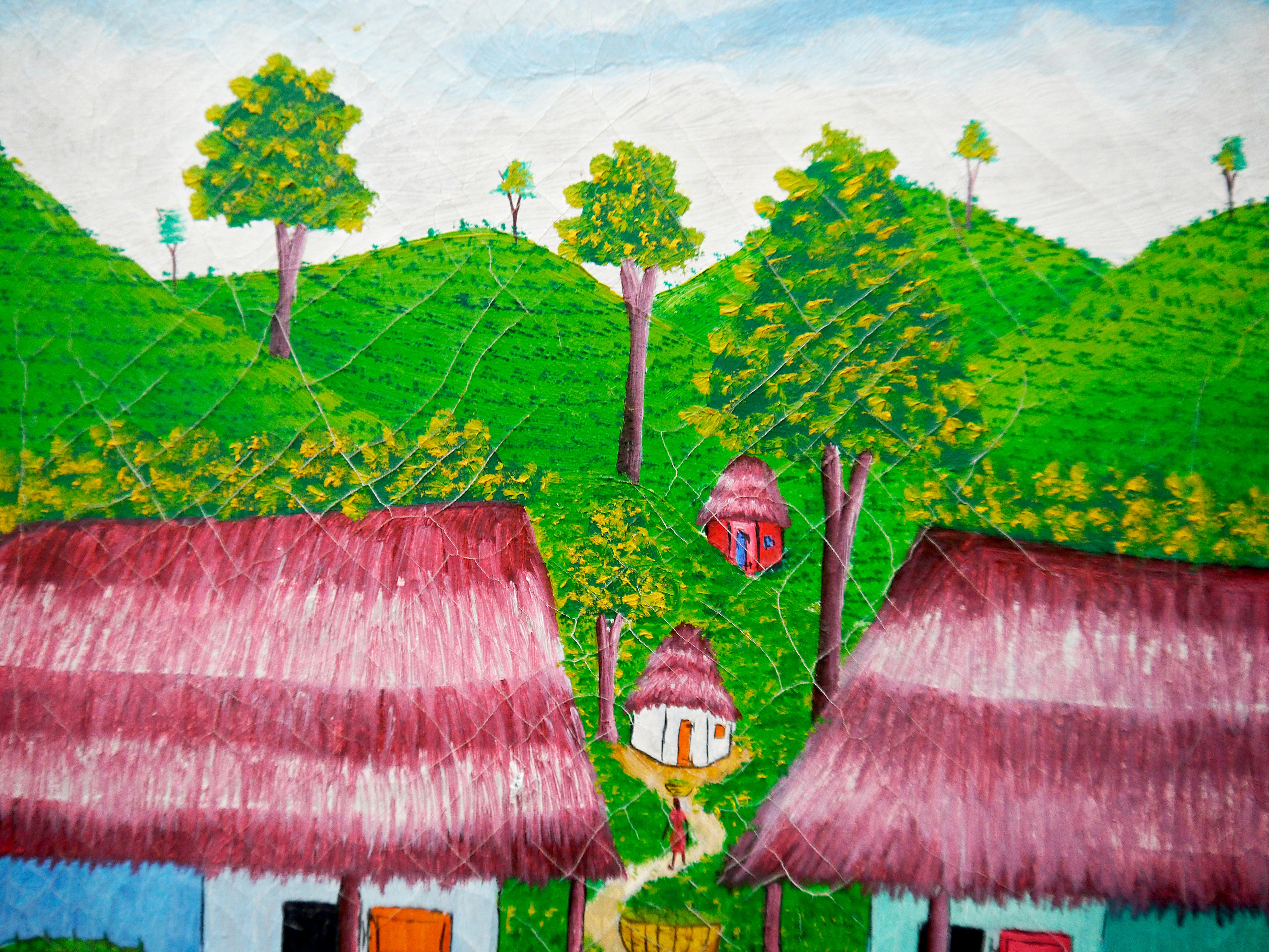 Scena haitiana di scuola francese Pittura ad olio firmata - Landscape Painting Nero di French School Masters