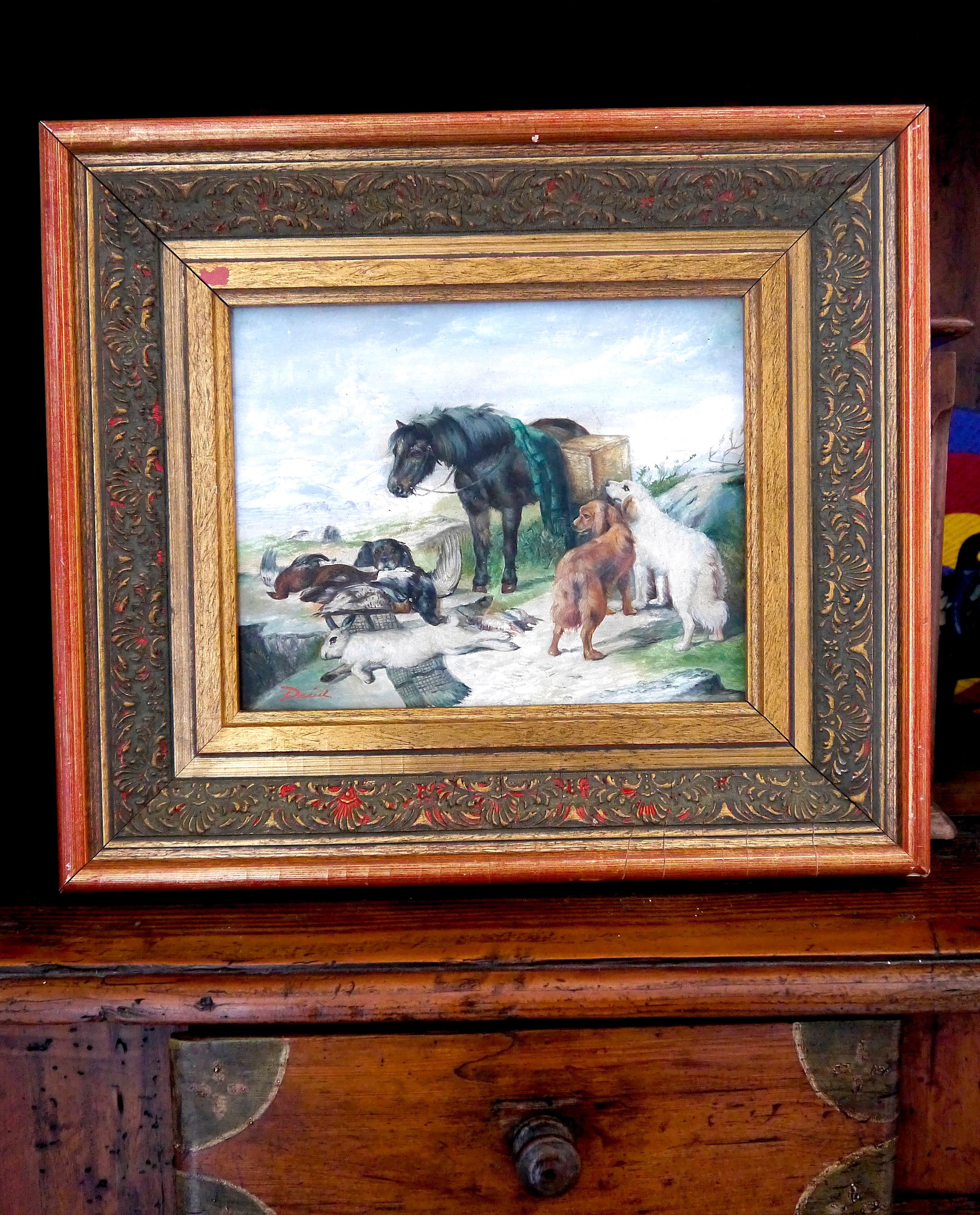 École française Scène de chasse Huile signée - Painting de French School Masters