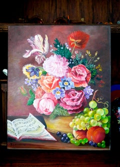 Pittura ad olio firmata Scuola Francese Impressionista Floreale Certificato incluso