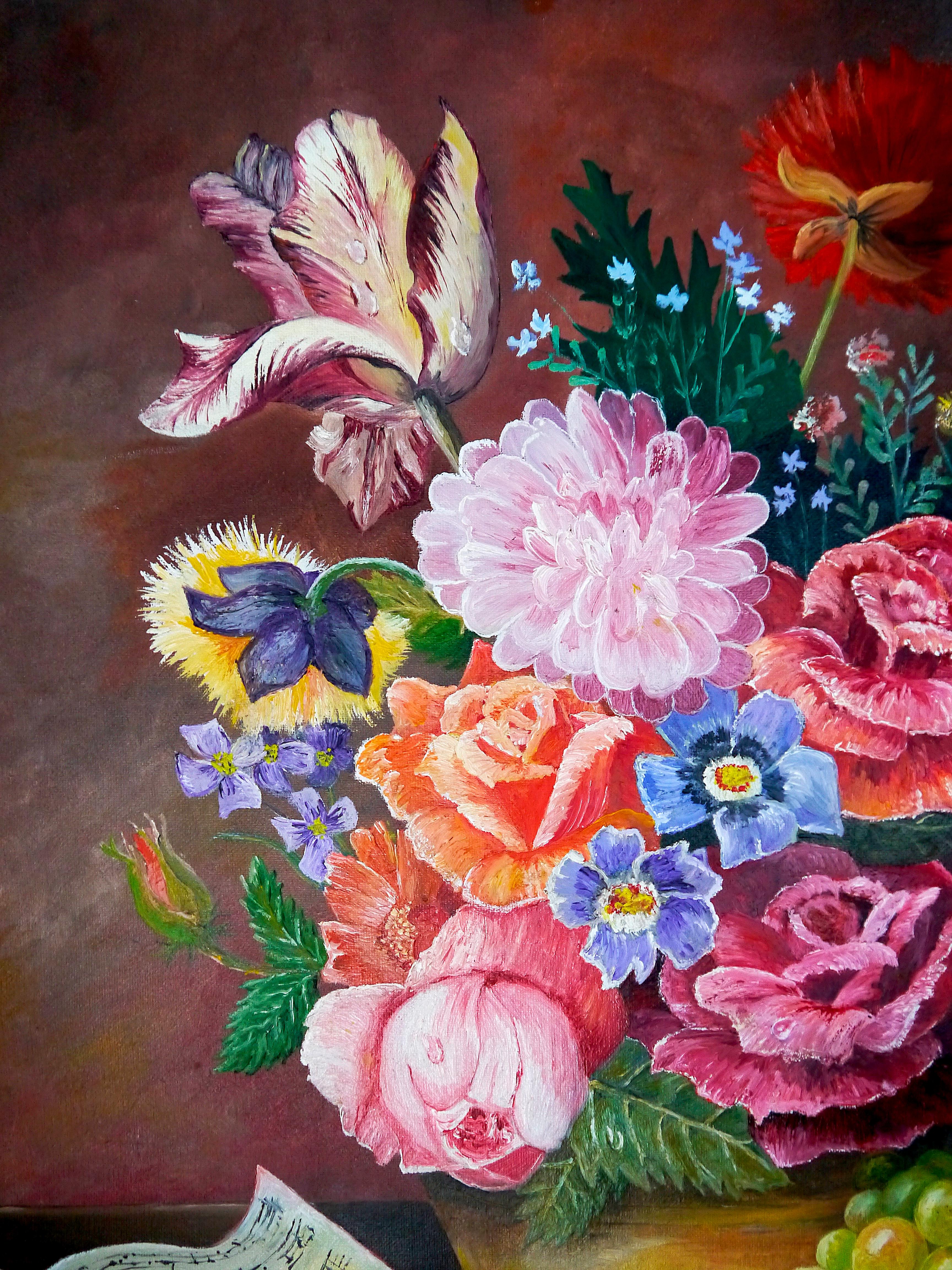 Pittura ad olio firmata Scuola Francese Impressionista Floreale Certificato incluso in vendita 1