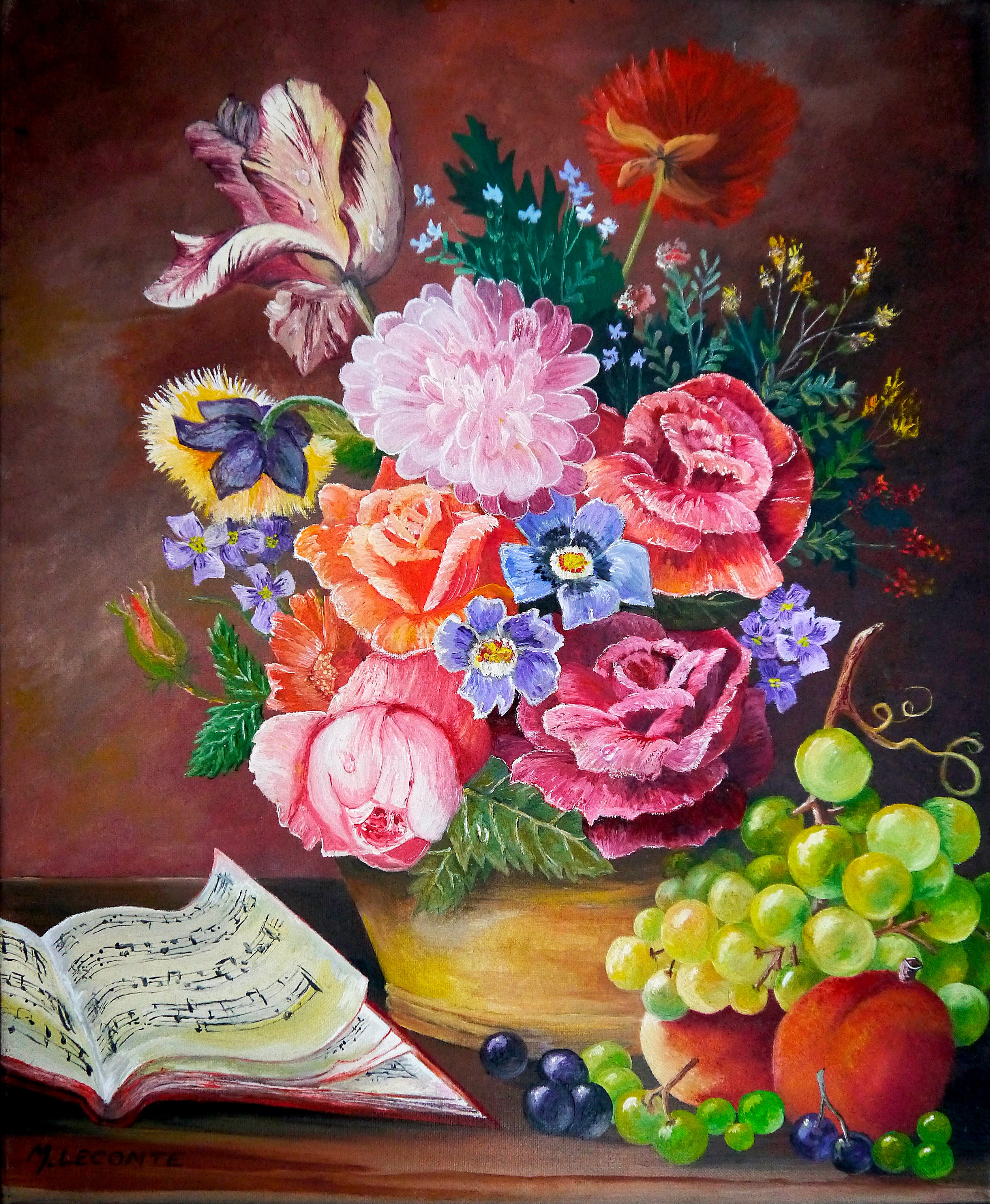 Still-Life Painting di French School Masters - Pittura ad olio firmata Scuola Francese Impressionista Floreale Certificato incluso
