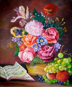 Pittura ad olio firmata Scuola Francese Impressionista Floreale Certificato incluso