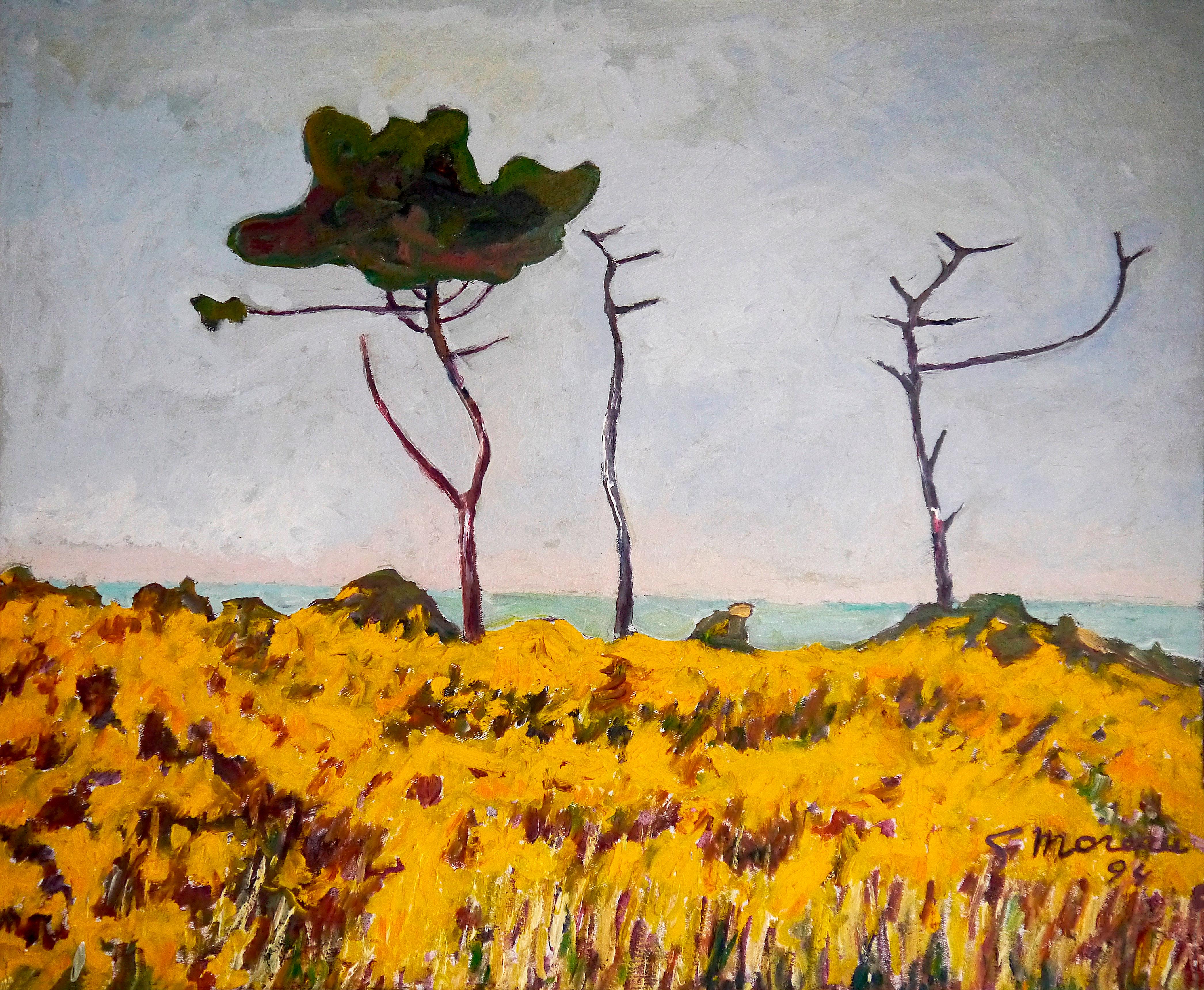 Impressionistische Landschaft der Französischen Schule, signiertes Ölgemälde LARGE-Format – Painting von French School Masters