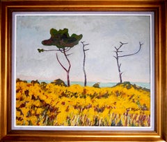 Paesaggio impressionista di scuola francese Pittura ad olio firmata di grande formato