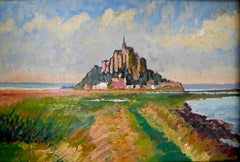 French School Impressionist Landscape Le Mont Saint Michel Signed oil painting