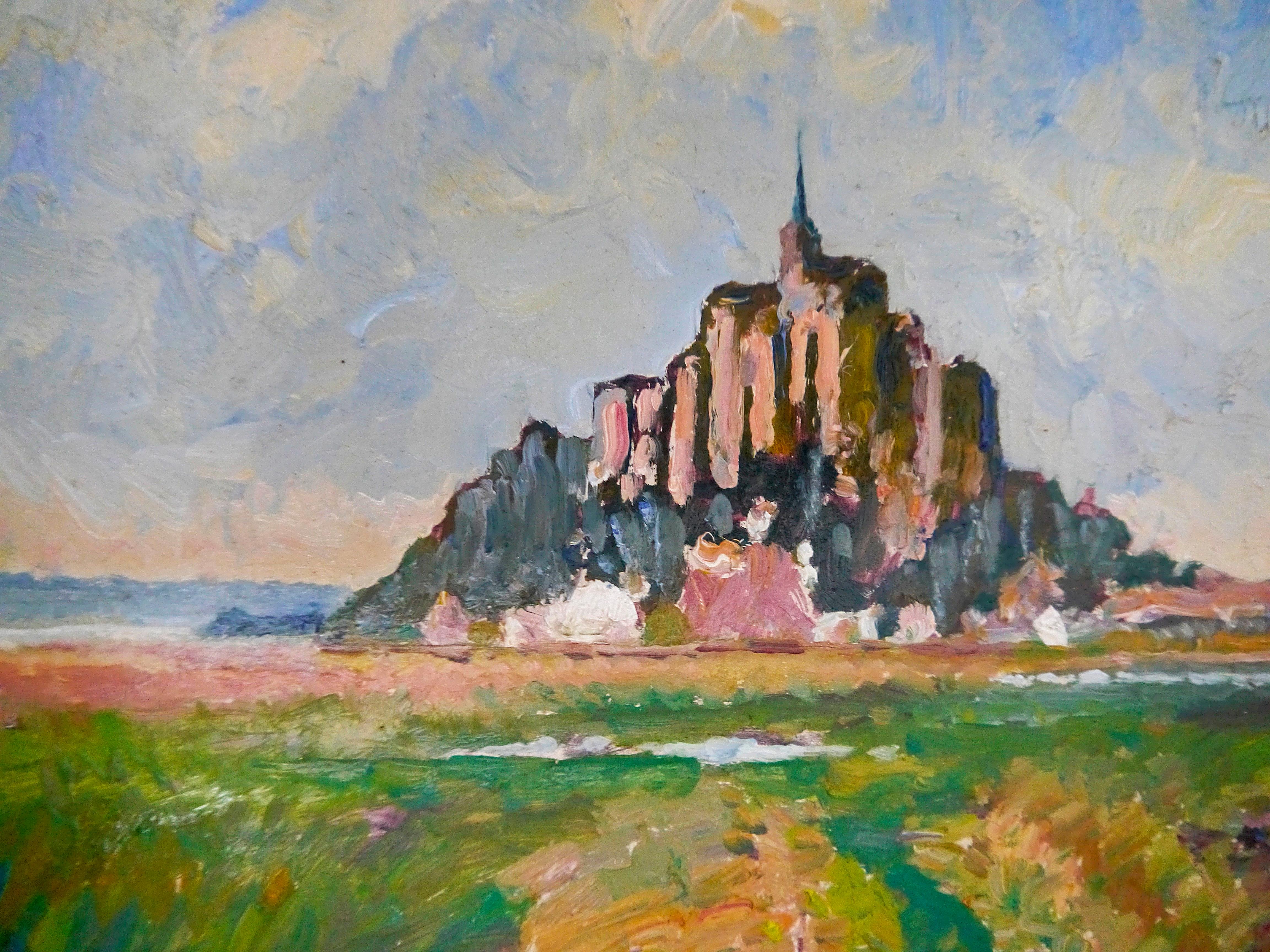 French School Impressionist Landscape Le Mont Saint Michel Signed oil painting For Sale 1