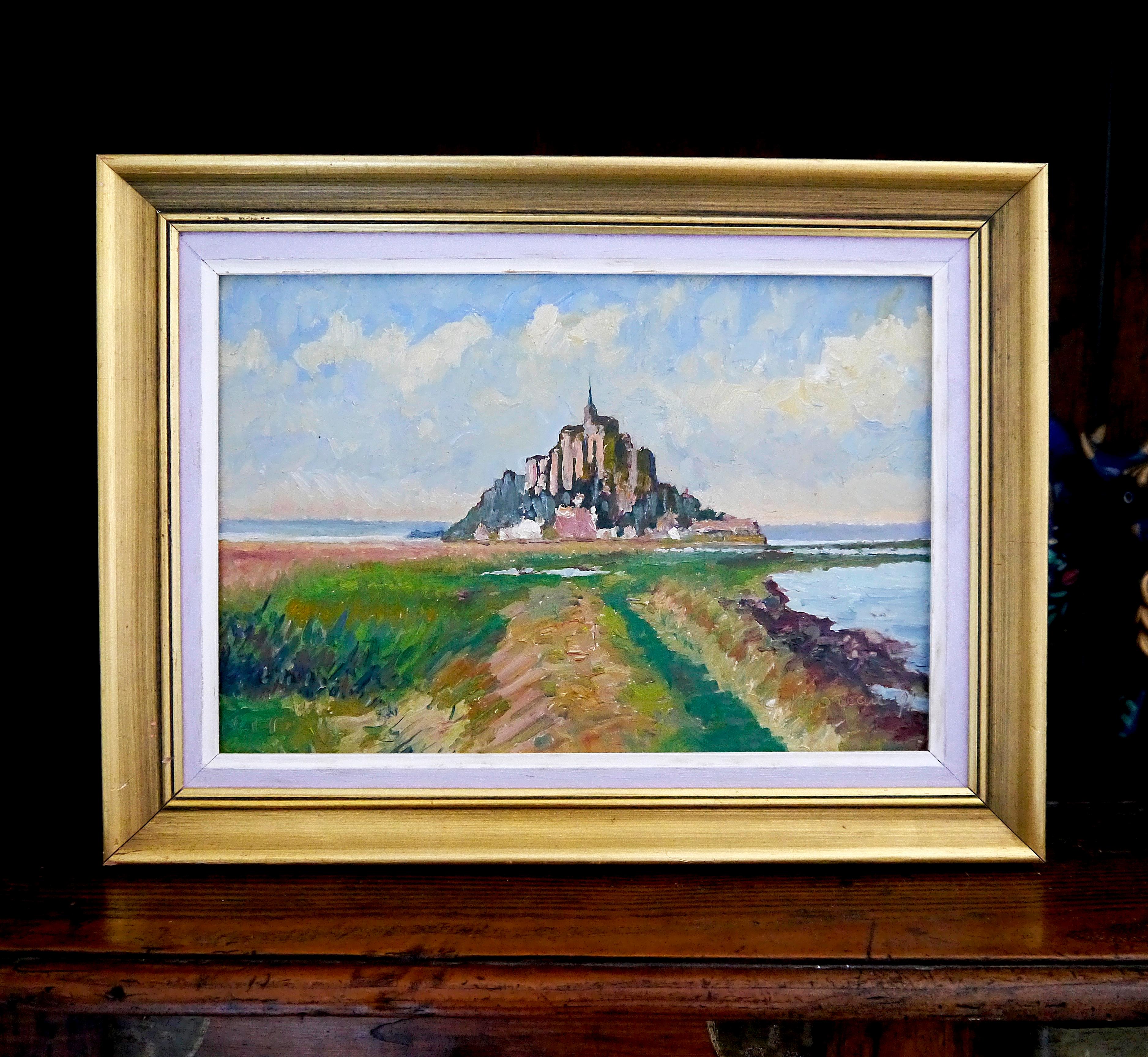French School Impressionist Landscape Le Mont Saint Michel Signed oil painting For Sale 2
