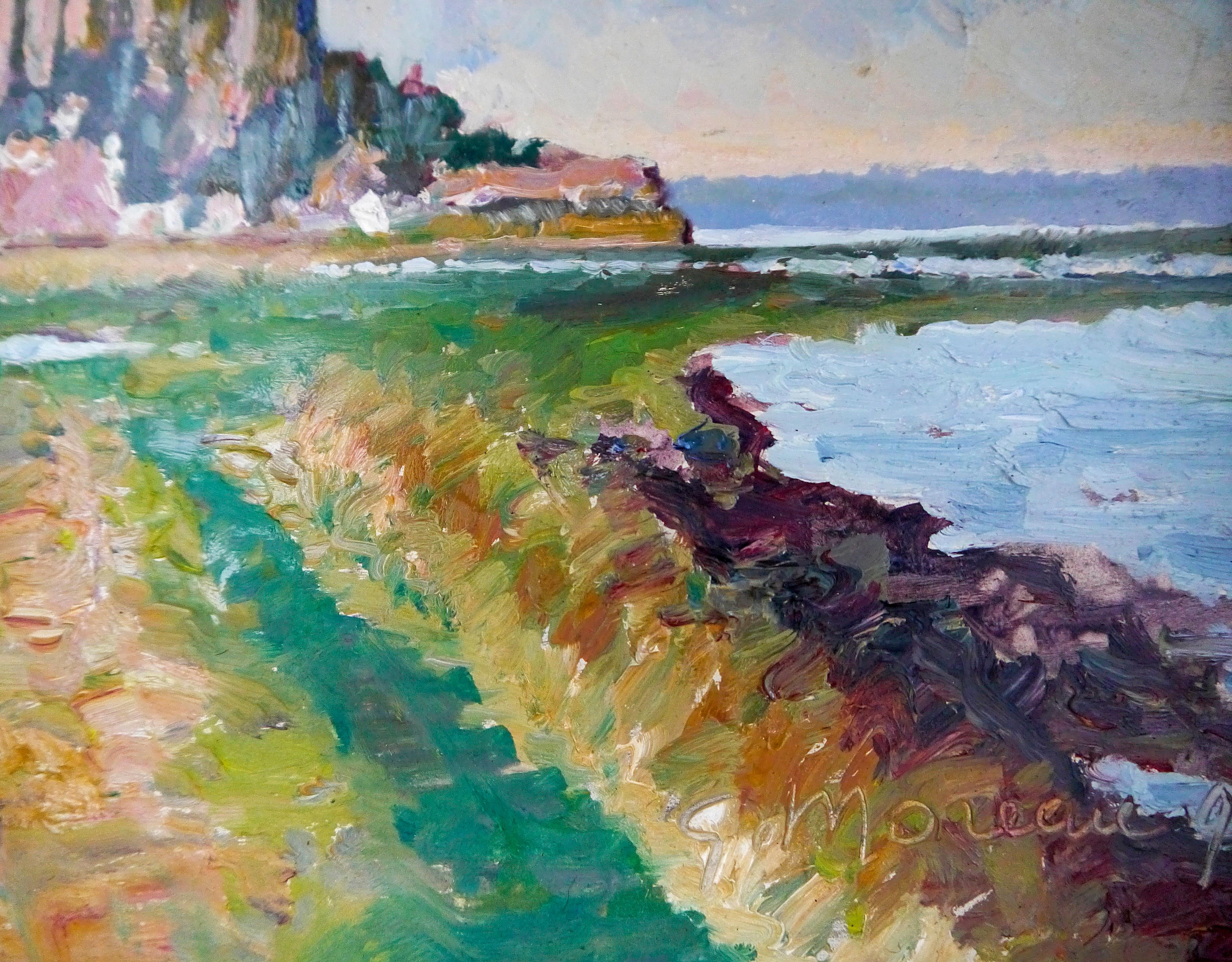 French School Impressionist Landscape Le Mont Saint Michel Signed oil painting For Sale 3