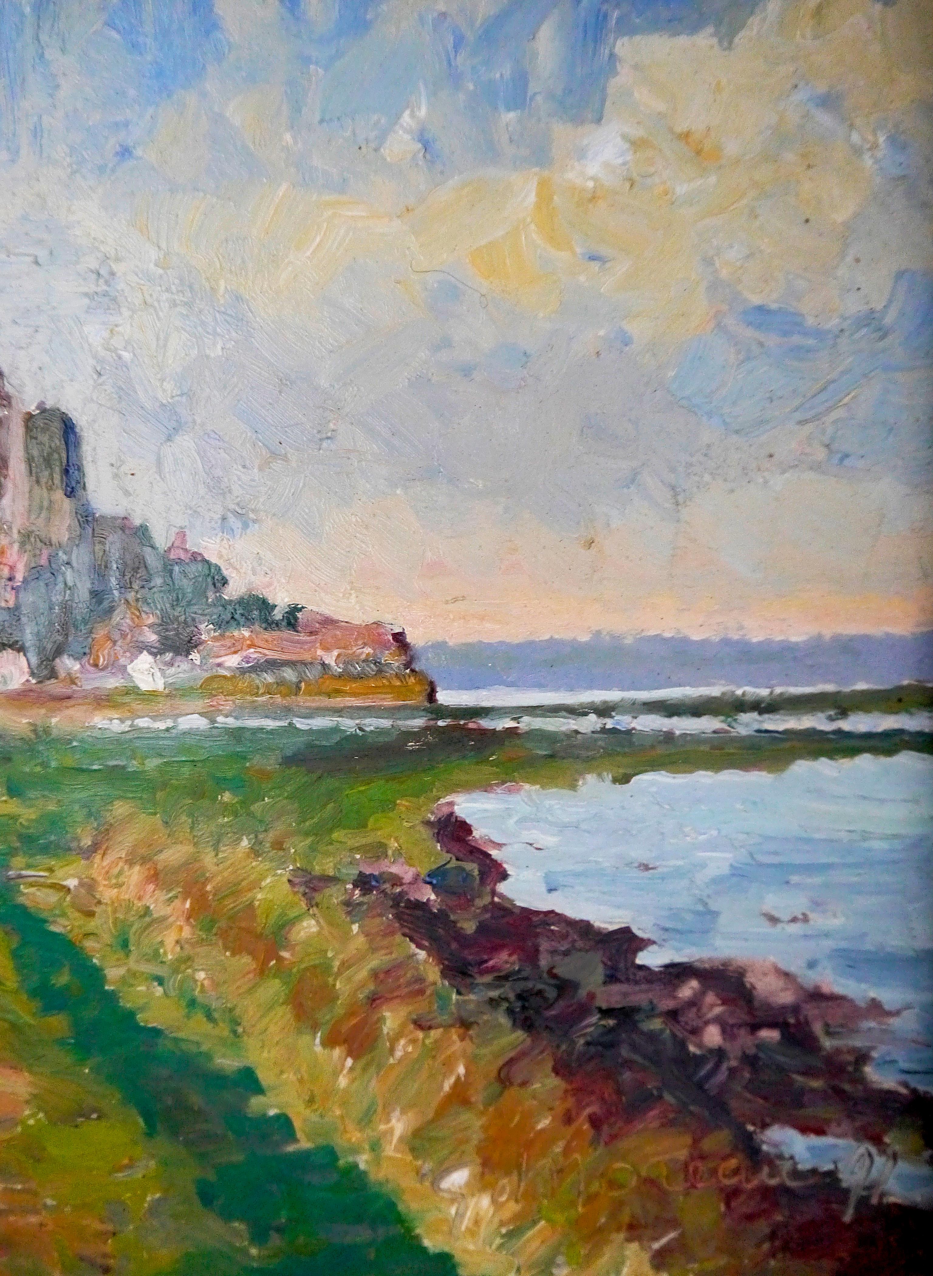 French School Impressionist Landscape Le Mont Saint Michel Signed oil painting For Sale 4