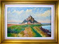 Antique French School Impressionist Landscape Le Mont Saint Michel Signed oil painting