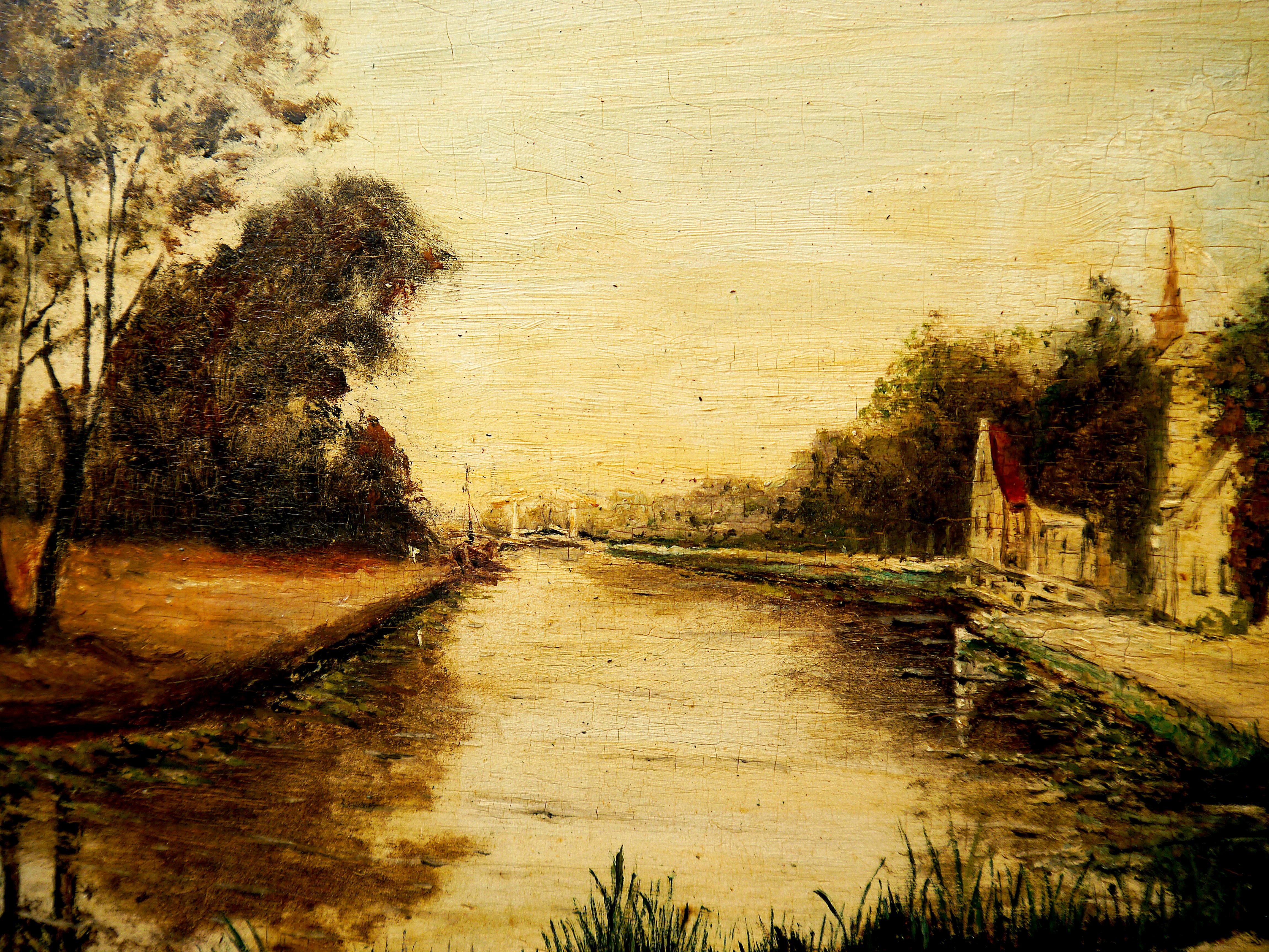 French School Impressionist Landscape Signed oil painting - Tonalist Painting by French School Masters