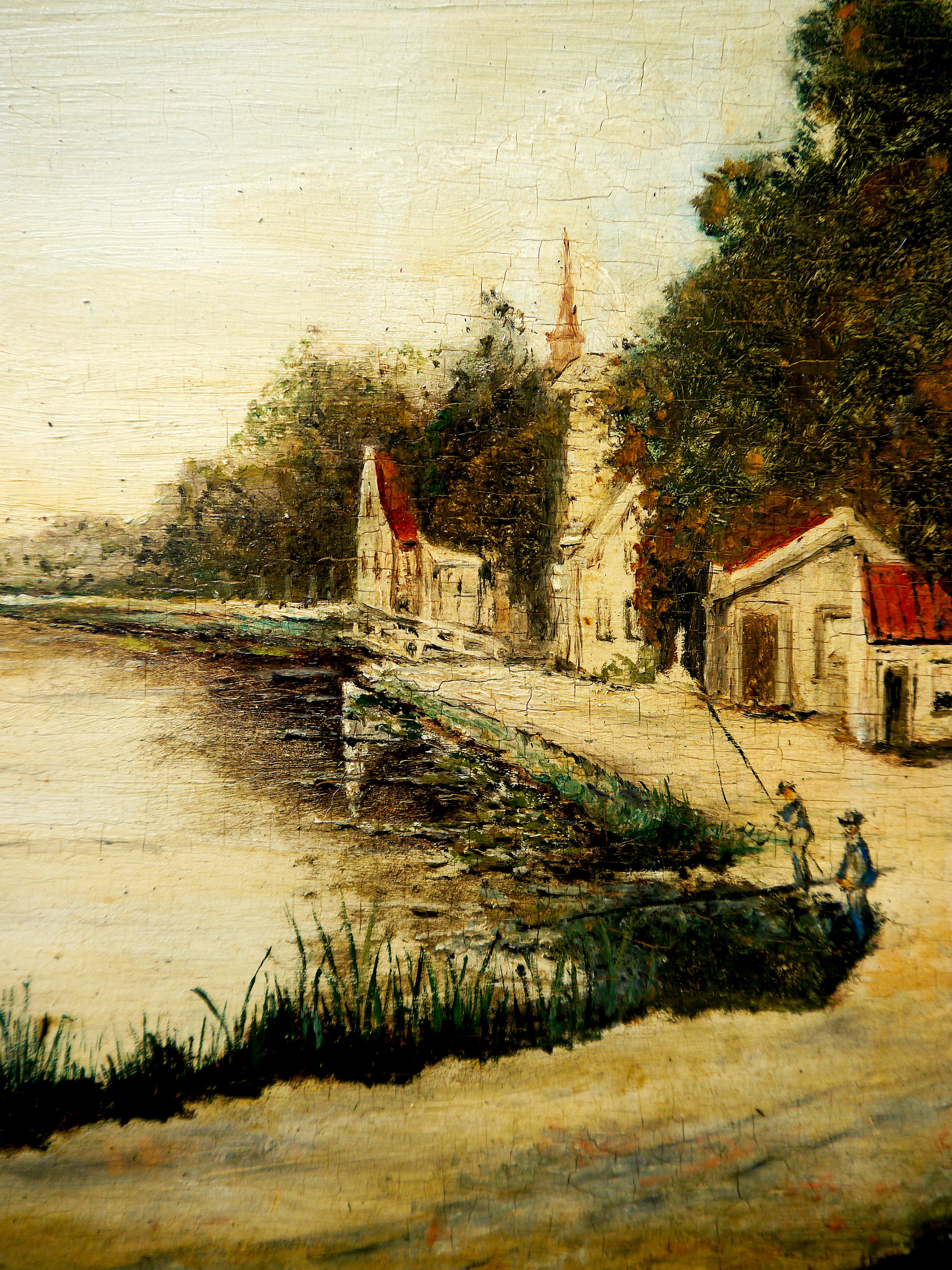 French School Impressionist Landscape Signed oil painting - Beige Figurative Painting by French School Masters