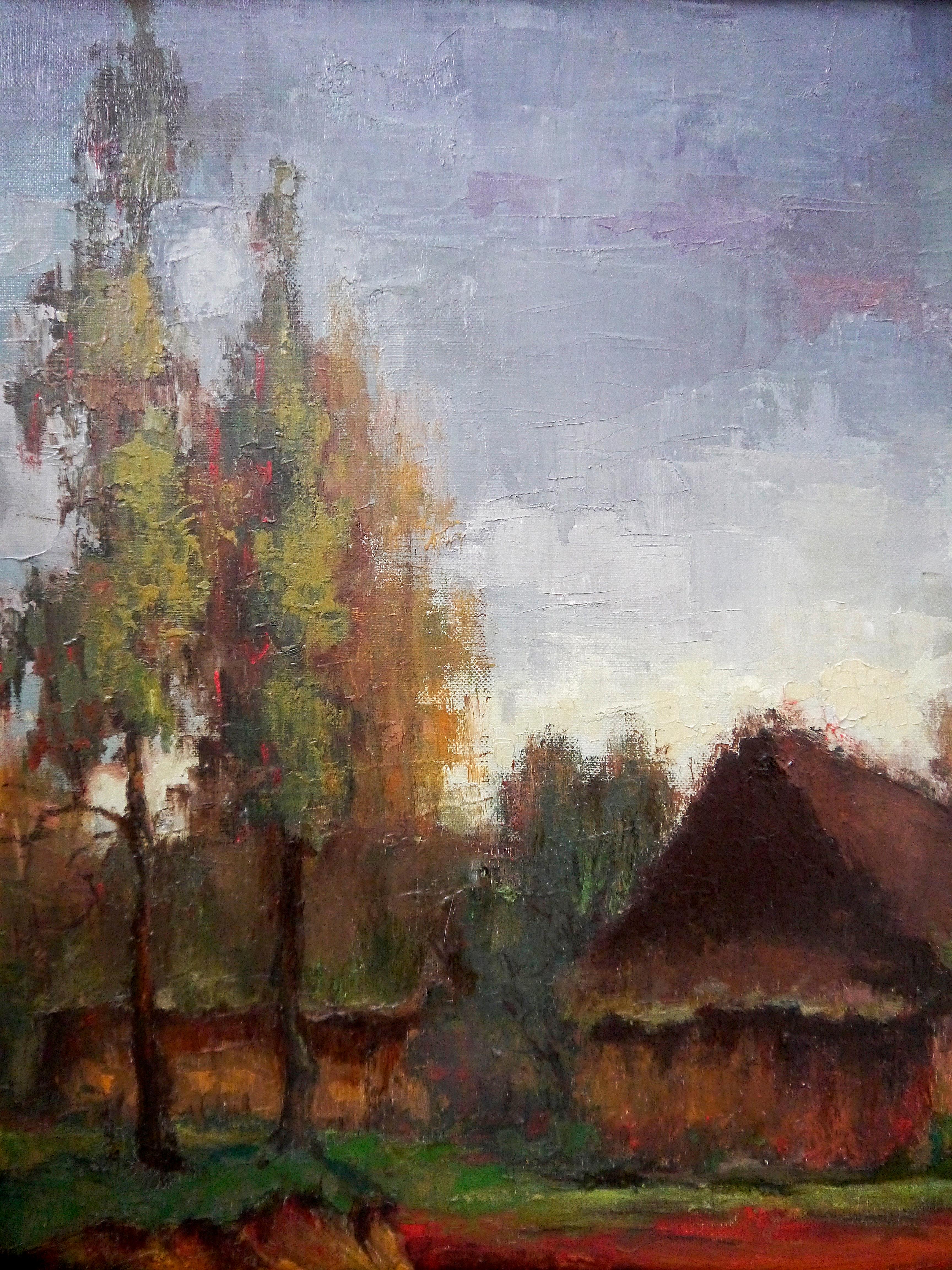 Paisaje rural impresionista de la escuela francesa Cuadro al óleo firmado - Painting Tonalista de French School Masters