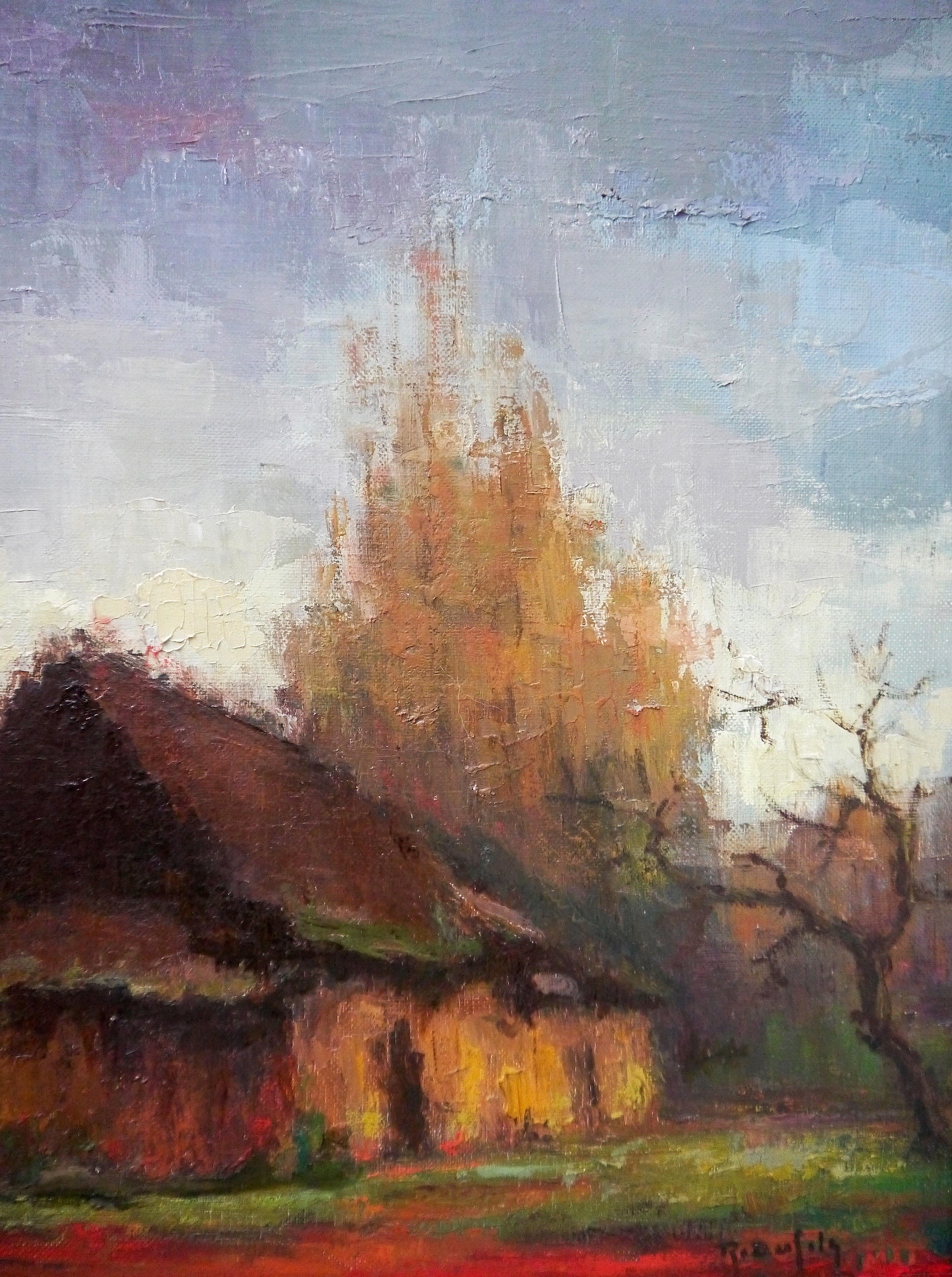 Paisaje rural impresionista de la escuela francesa Cuadro al óleo firmado - Landscape Painting Marrón de French School Masters