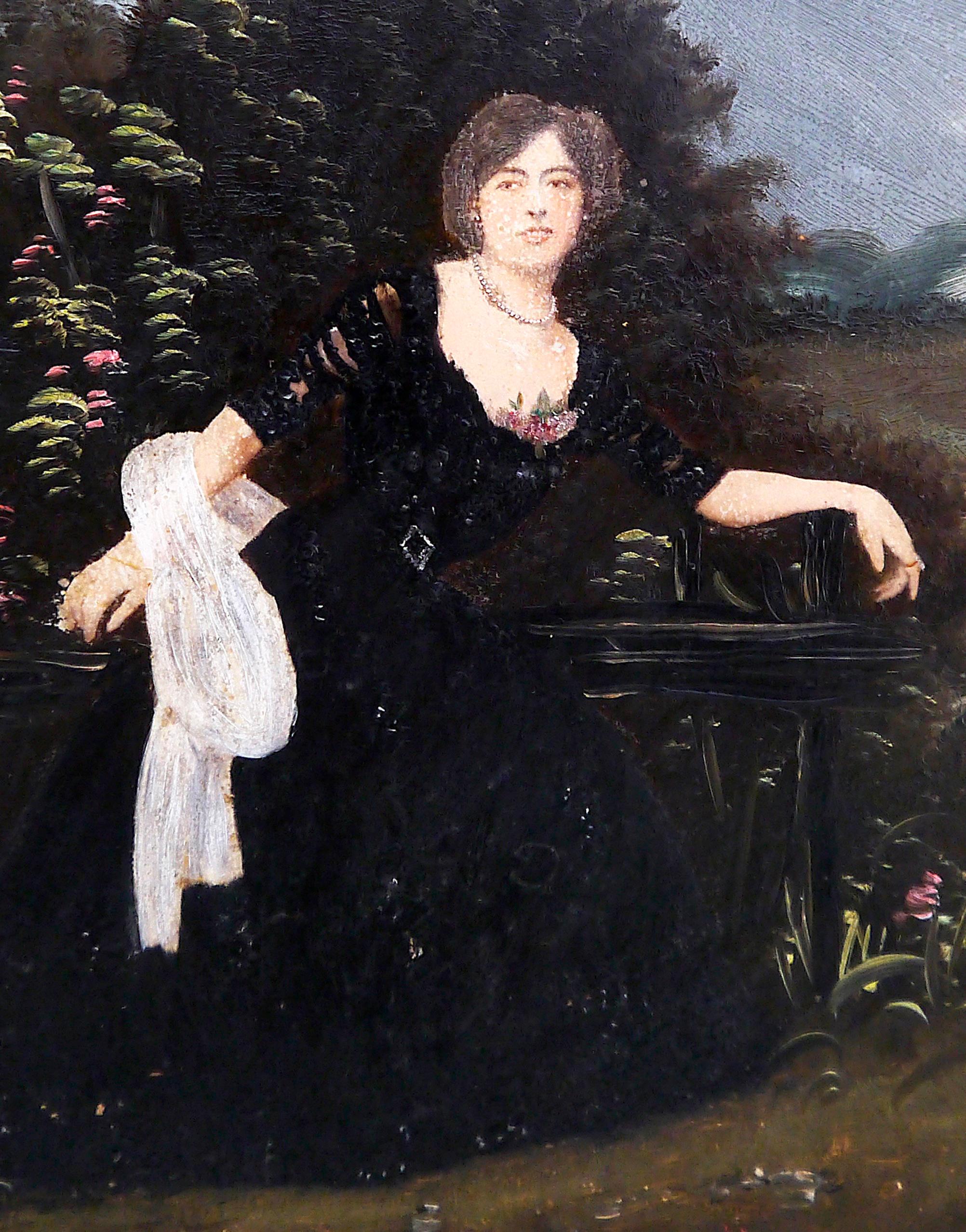 French school La Demoiselle Oil painting Signed - Painting by French School Masters