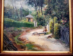 Pittura paesaggistica francese: “Una stradina di campagna con figure”, scuola di Barbizon