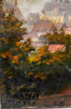 French school Landscape Church Mamers oil painting Signed 1903