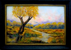 Scuola francese Paesaggio luminoso naturalista dipinto a olio firmato