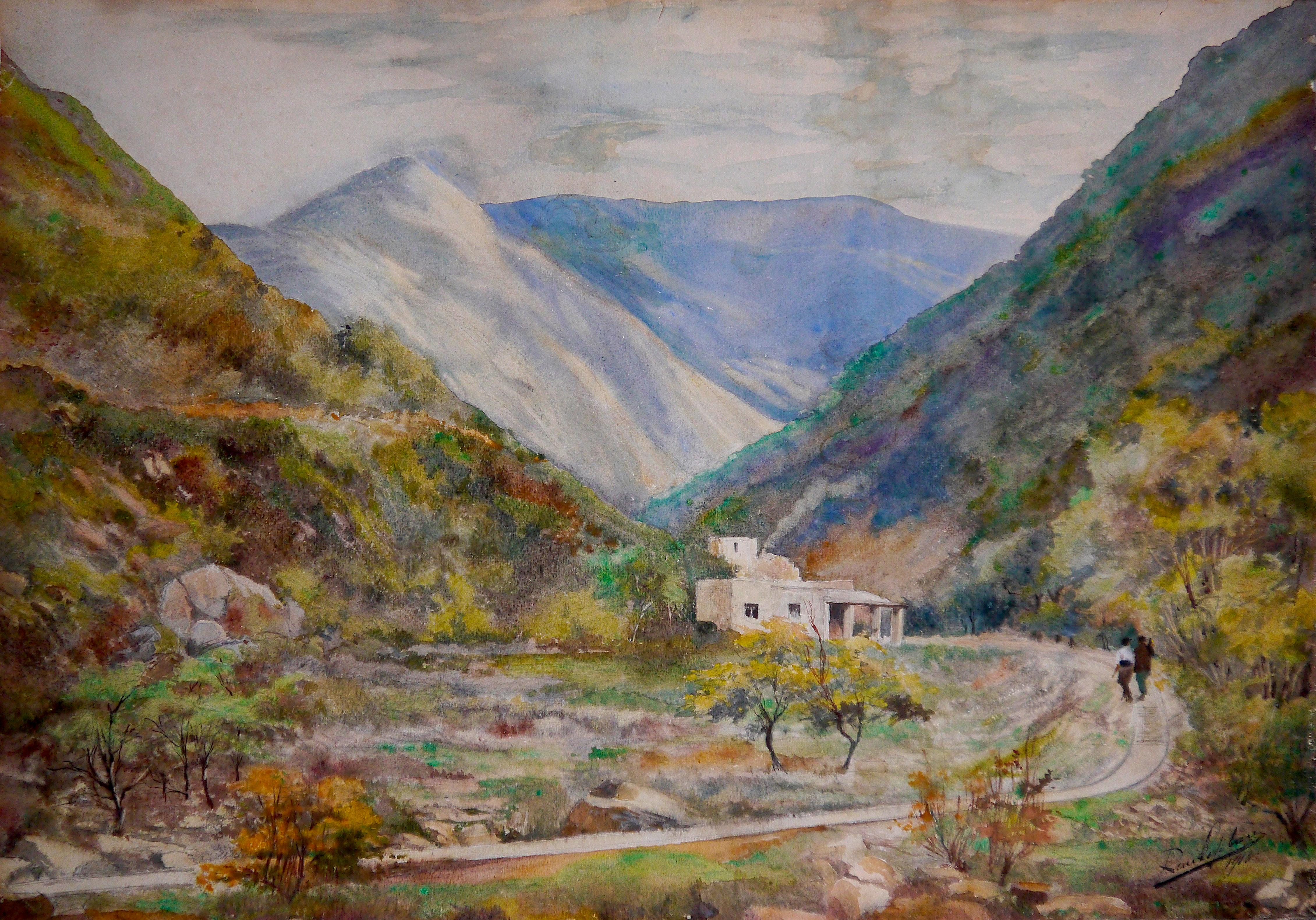 French school Landscape Provence painting Signed - Painting by French School Masters