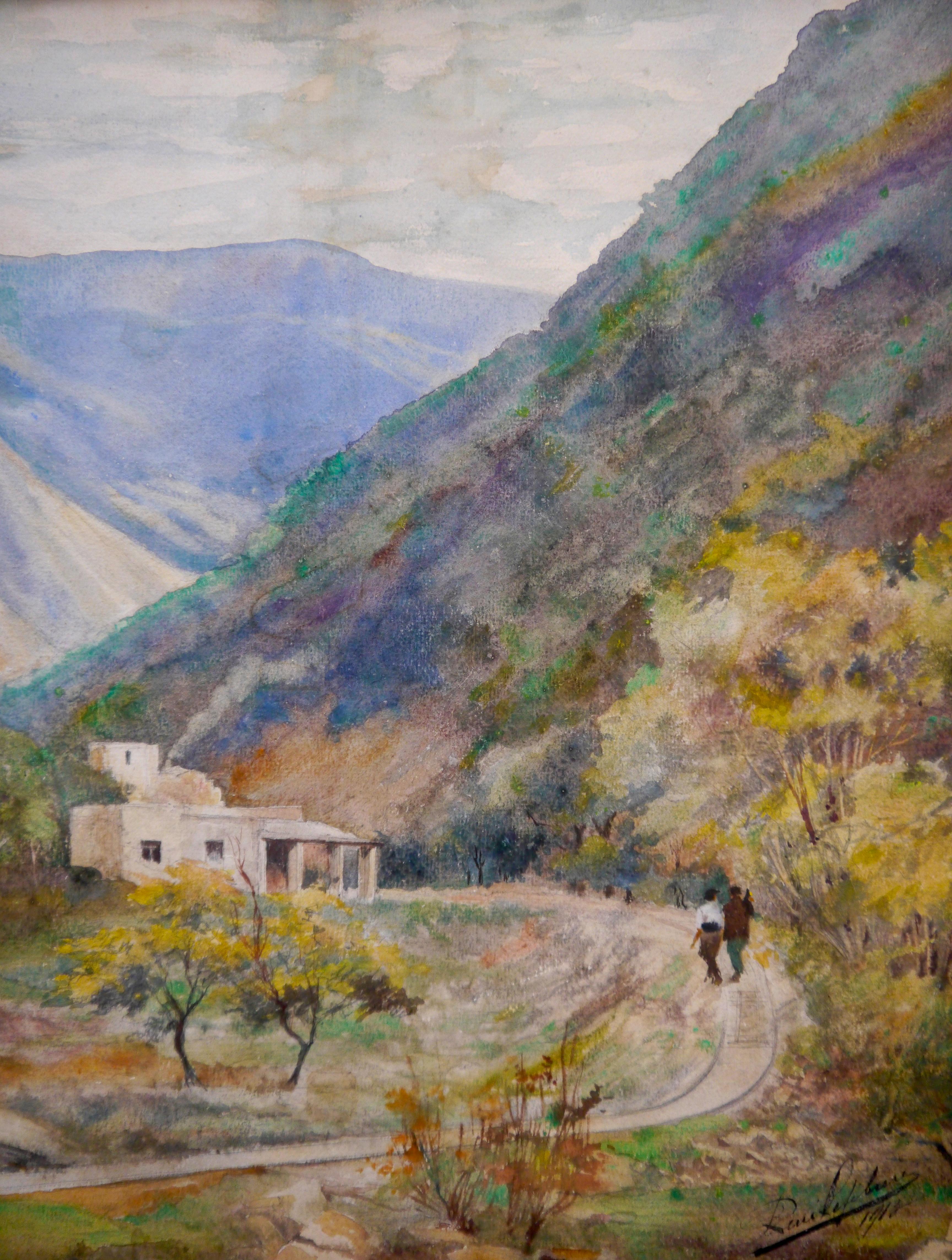 French school Landscape Provence painting Signed - Tonalist Painting by French School Masters